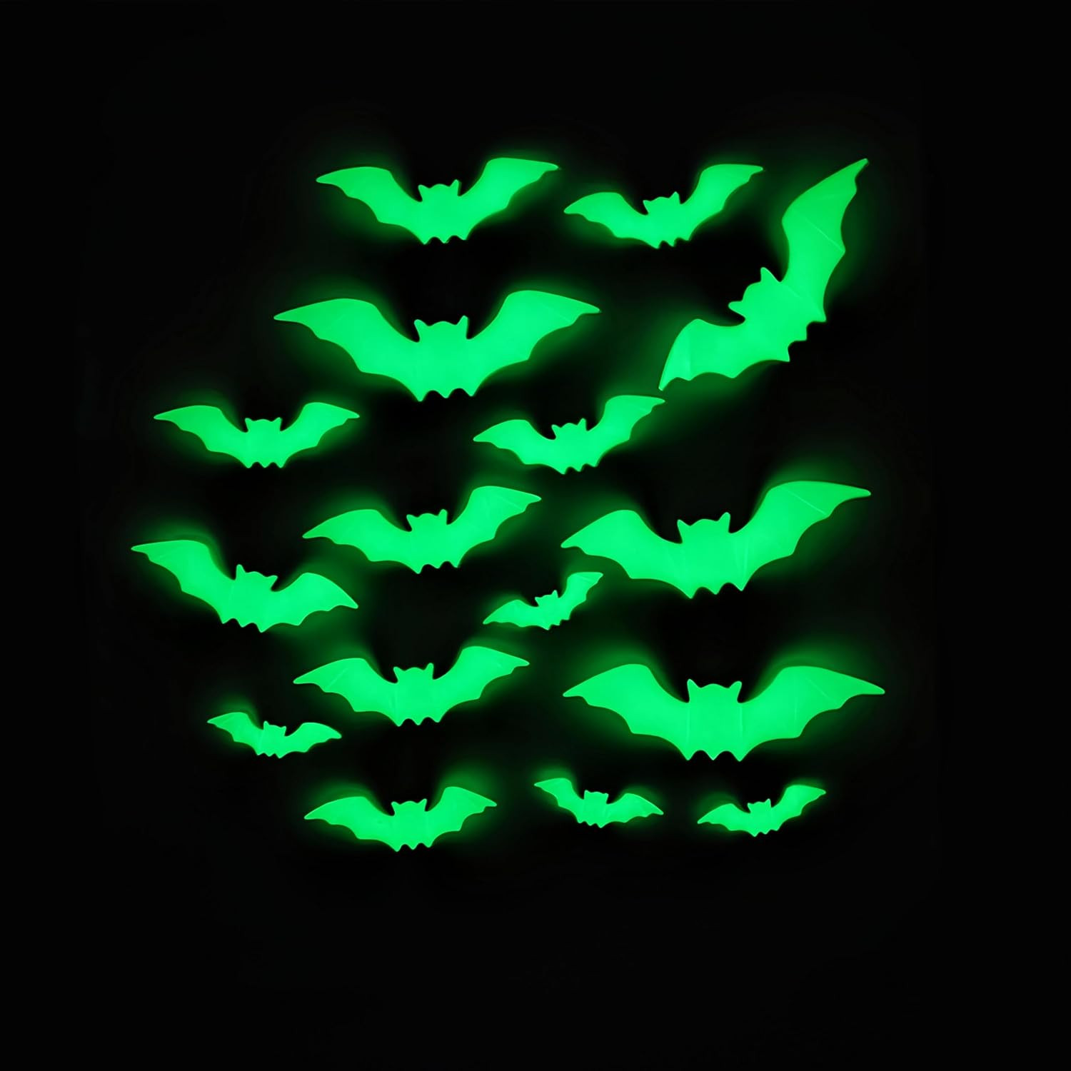 16PCS Glow in the Dark Bat Wall Decals 3D Luminous Halloween Stickers
