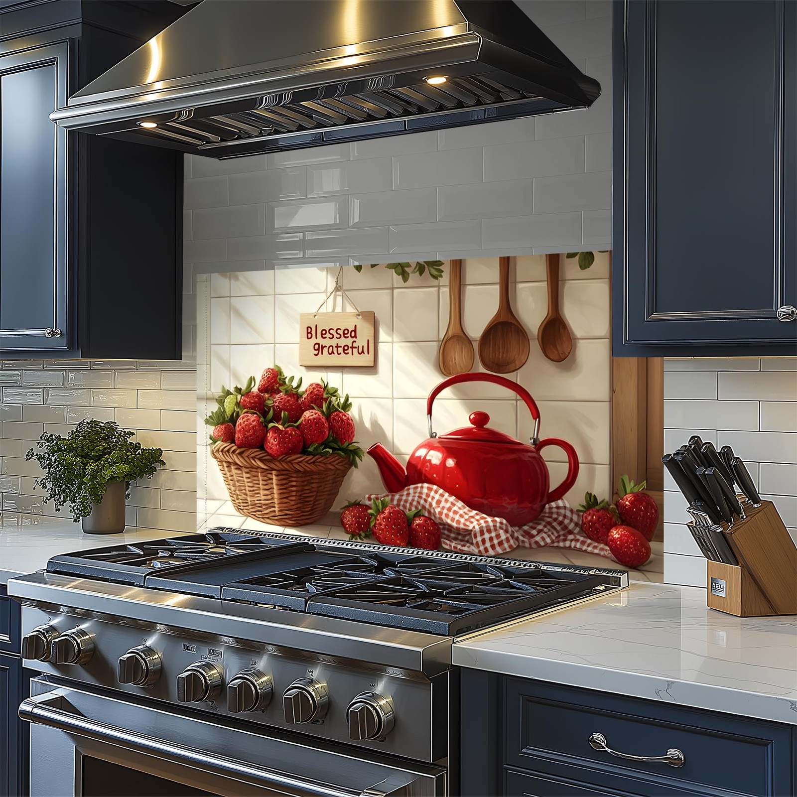 Red Kitchen Backsplash for Stove, Waterproof & Oil-Proof Kitchen Wallpaper St…