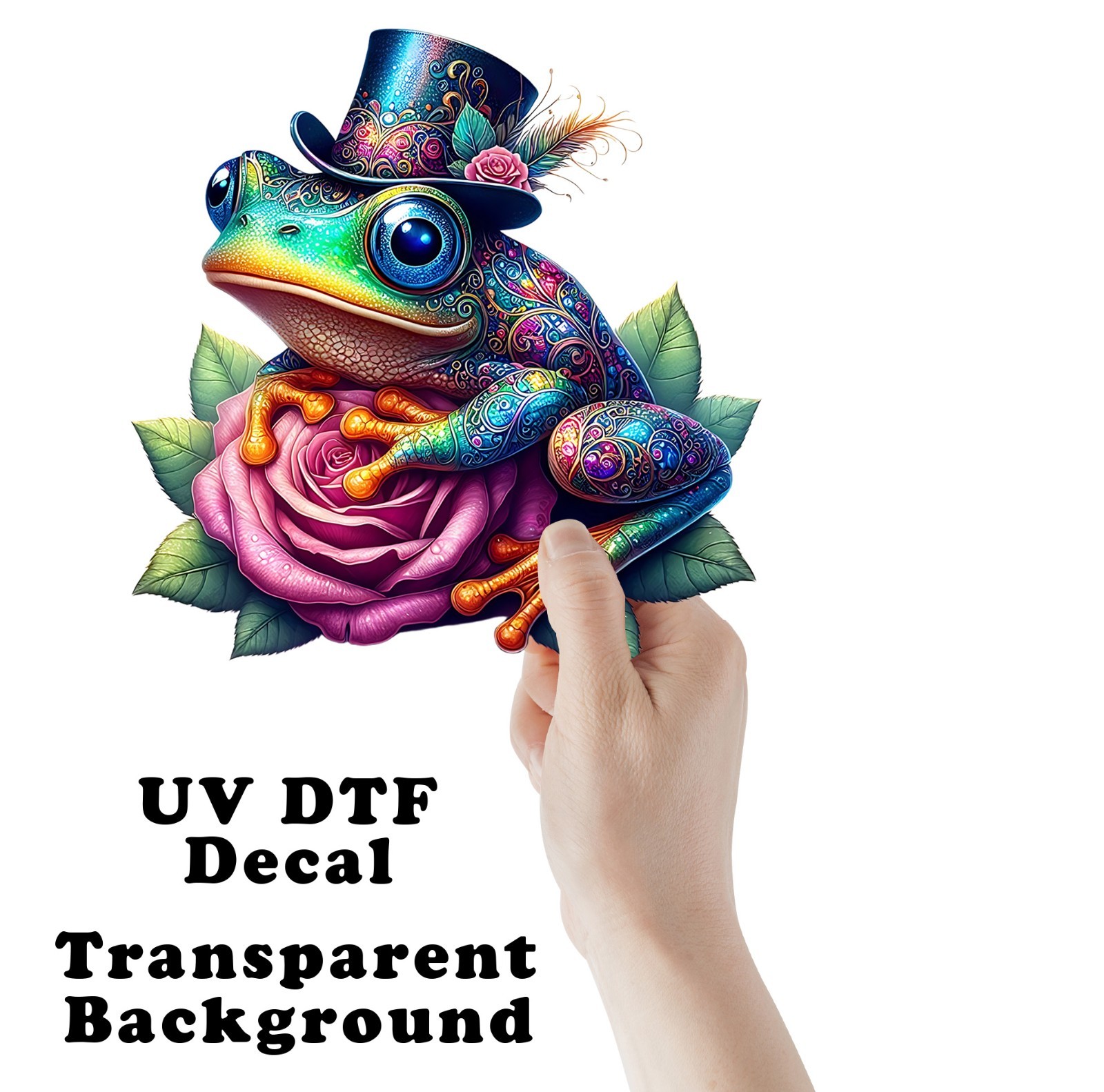 Whimsical Frog on Rose UV DTF Transparent Sticker / Decal