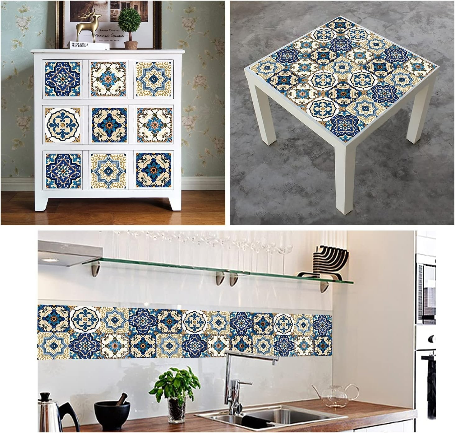 Bohemian Style 12 Pcs 6×6 in Decorative Tile Stickers,Peel and Stick Wallcove…