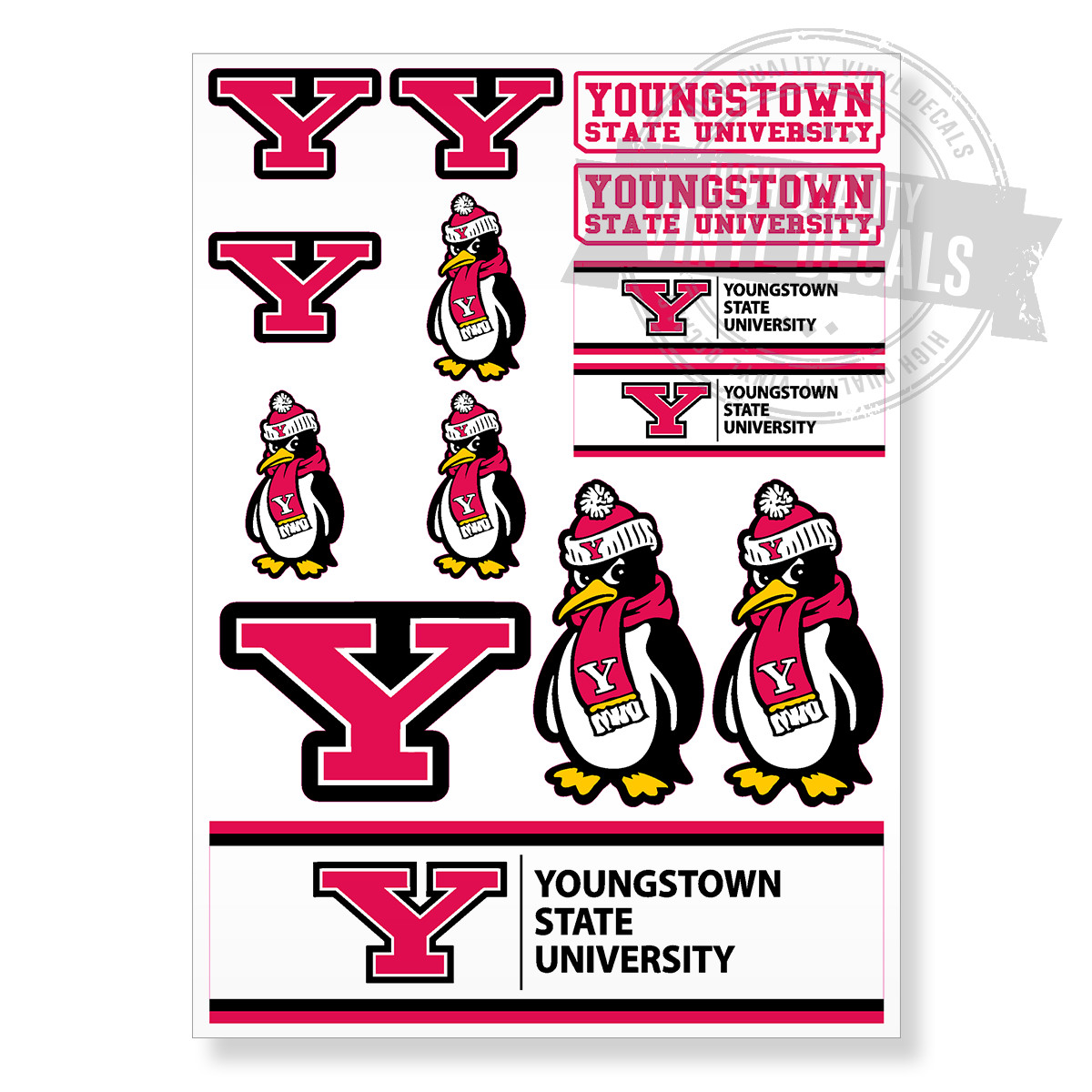 Youngstown State University NCAA A4 High Quality Printed Vinyl Decal Sticker Kit