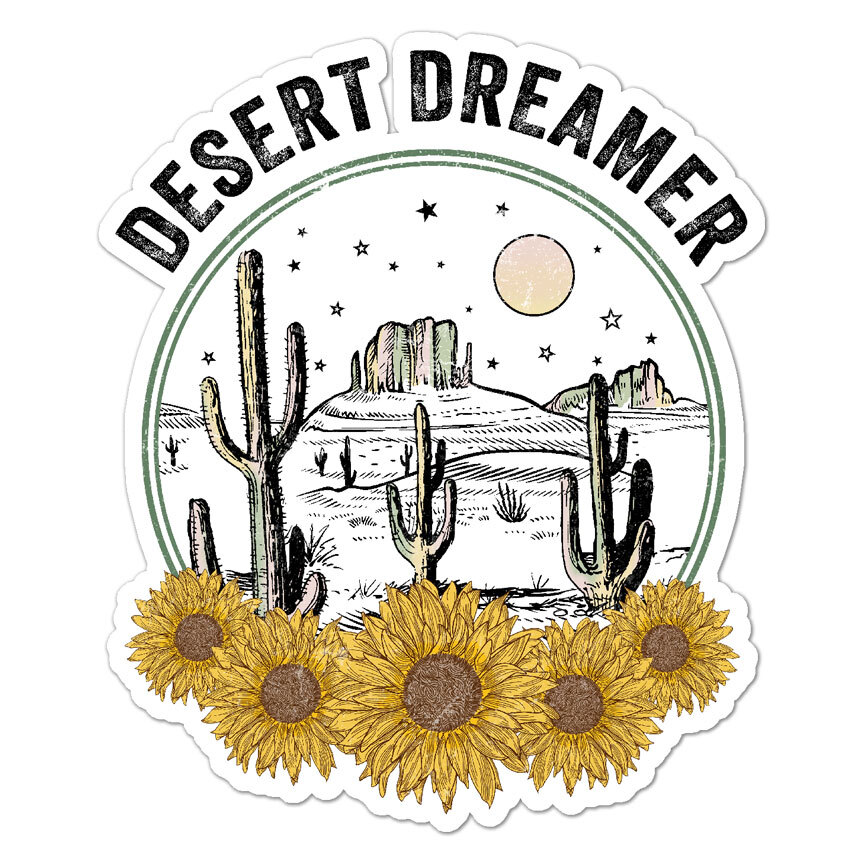 Desert Dreamer Cactus, Vinyl Decal Sticker, Indoor Outdoor, 3 Sizes, #8789