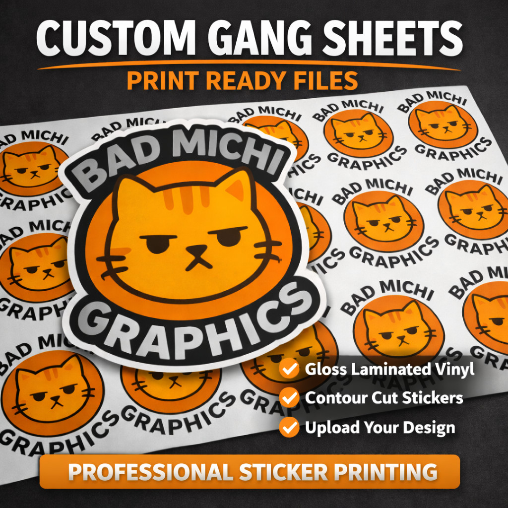 Print Ready Sticker Gang Sheet – Gloss Laminated Vinyl – Upload Your Layout