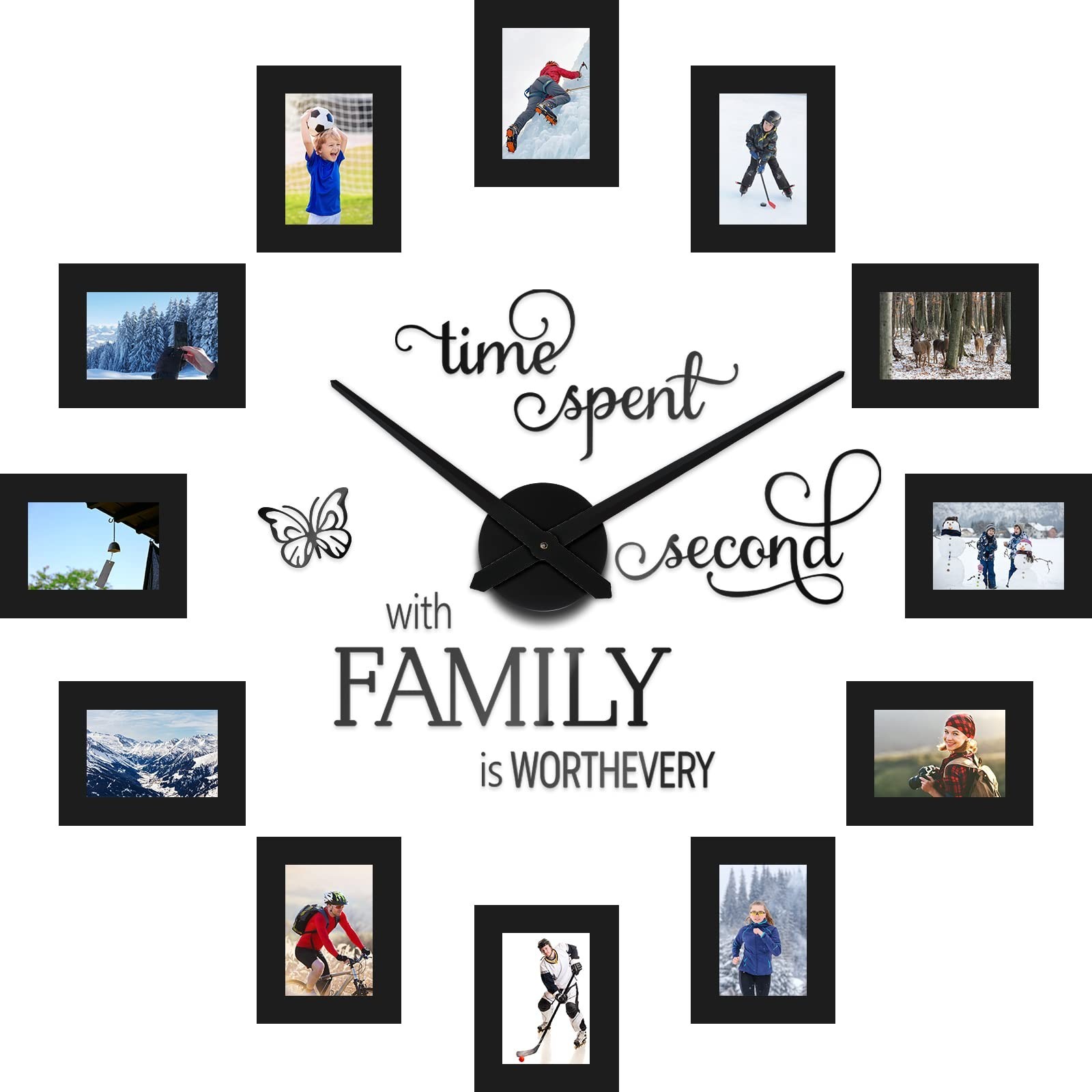 Sratte 3D Large Family Collage Photo DIY Wall Clock, 5 Inch Paper Photo Frame…