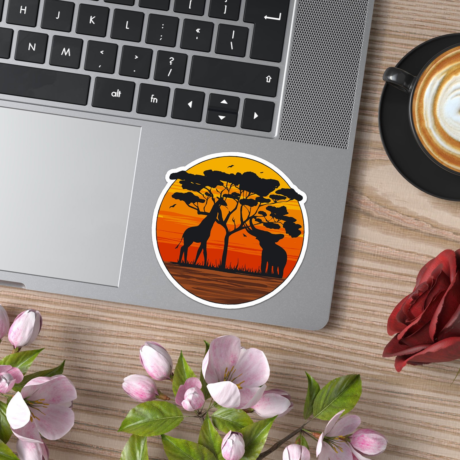 Giraffe Elephant Sunset – Vinyl Decal Sticker – Car Window Laptop – ebn8899