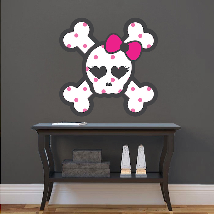 Polka Dot Skull Girls Bedroom Wall Mural Decal Removable Girl Pirate Room, c33