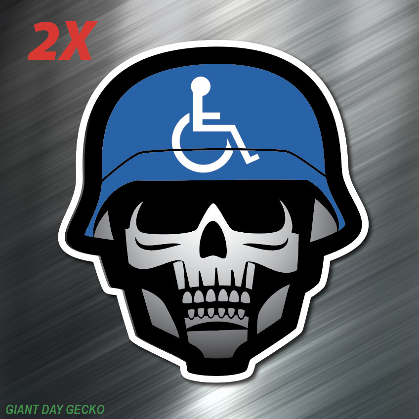 (2) Handicap Disabled Helmet Skull calavera car Laptop Wall Sticker Decal USA