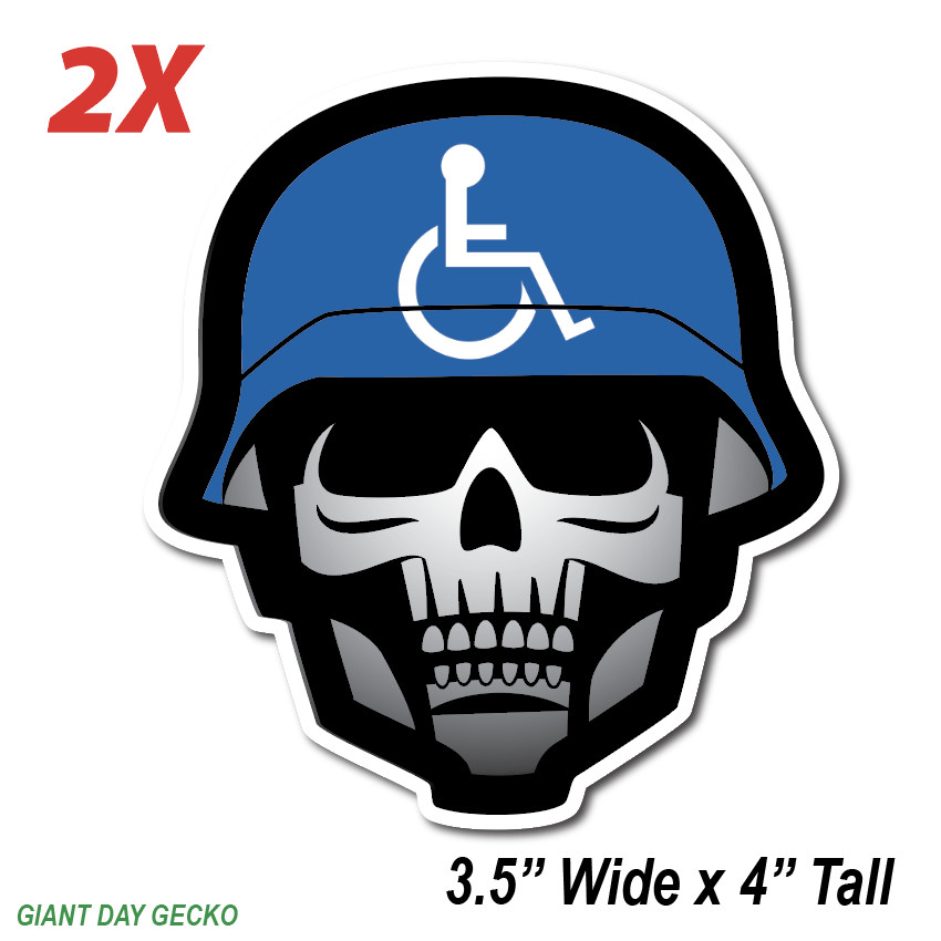 (2) Handicap Disabled Helmet Skull calavera car Laptop Wall Sticker Decal USA