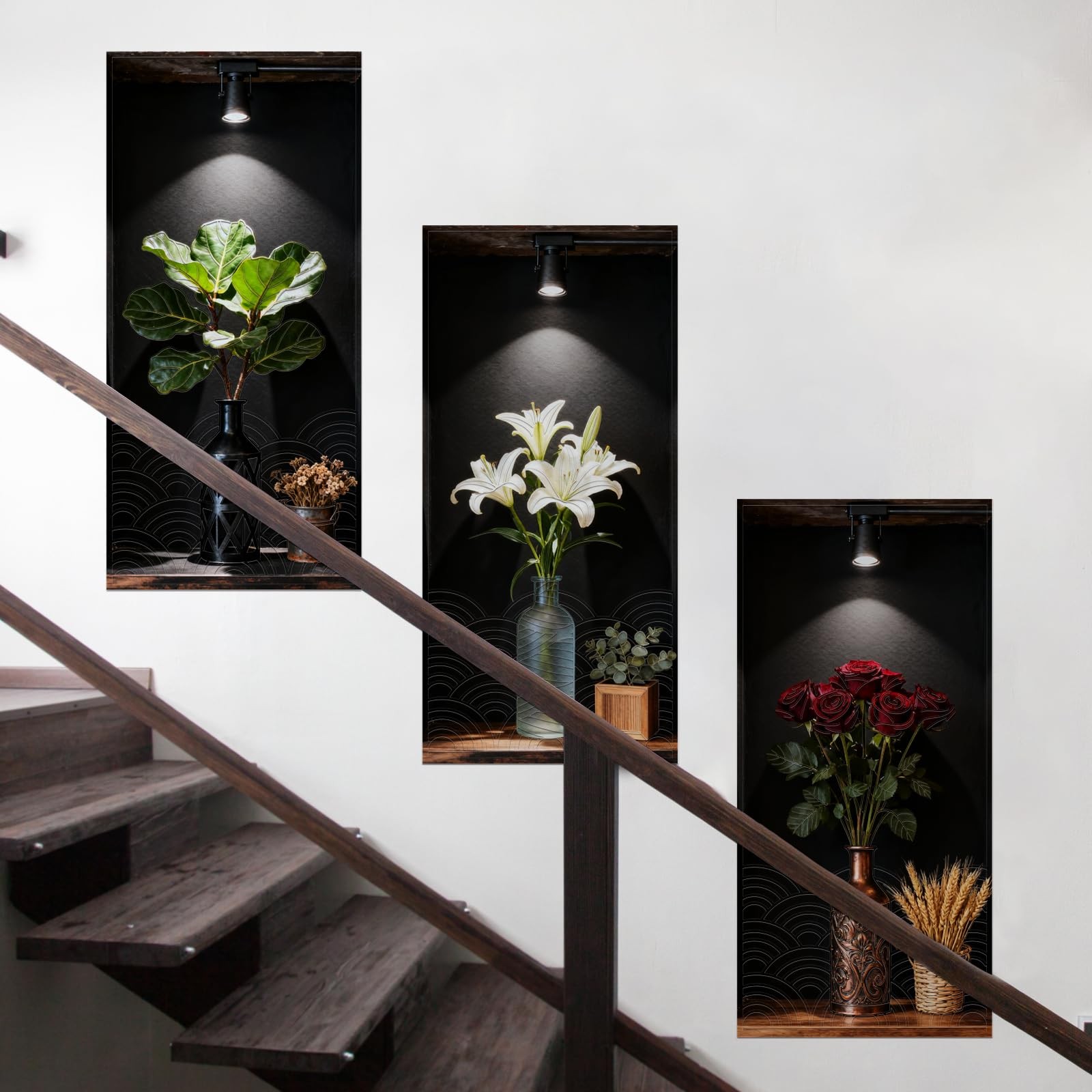 Dark Botanical Style Triptych Wall Stickers, 3 Sheets Floral Wall Decals with…