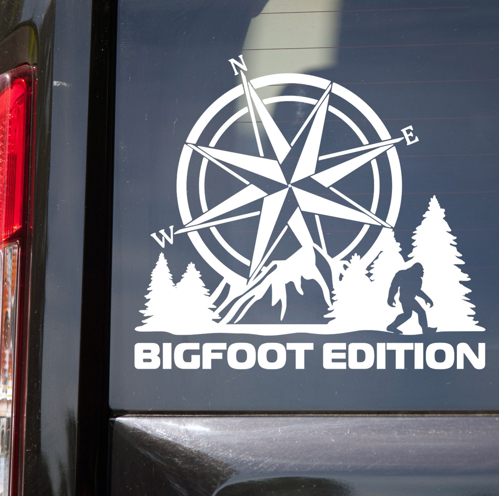 Bigfoot Edition Compass V2 Vinyl Decal Sasquatch Mountains Forest RV Outdoor