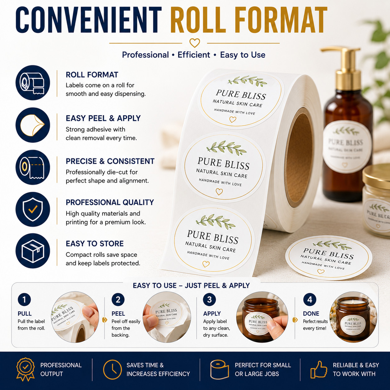 Custom Oval Roll Labels Personalized Stickers, Packaging & Branding, 100 Pieces