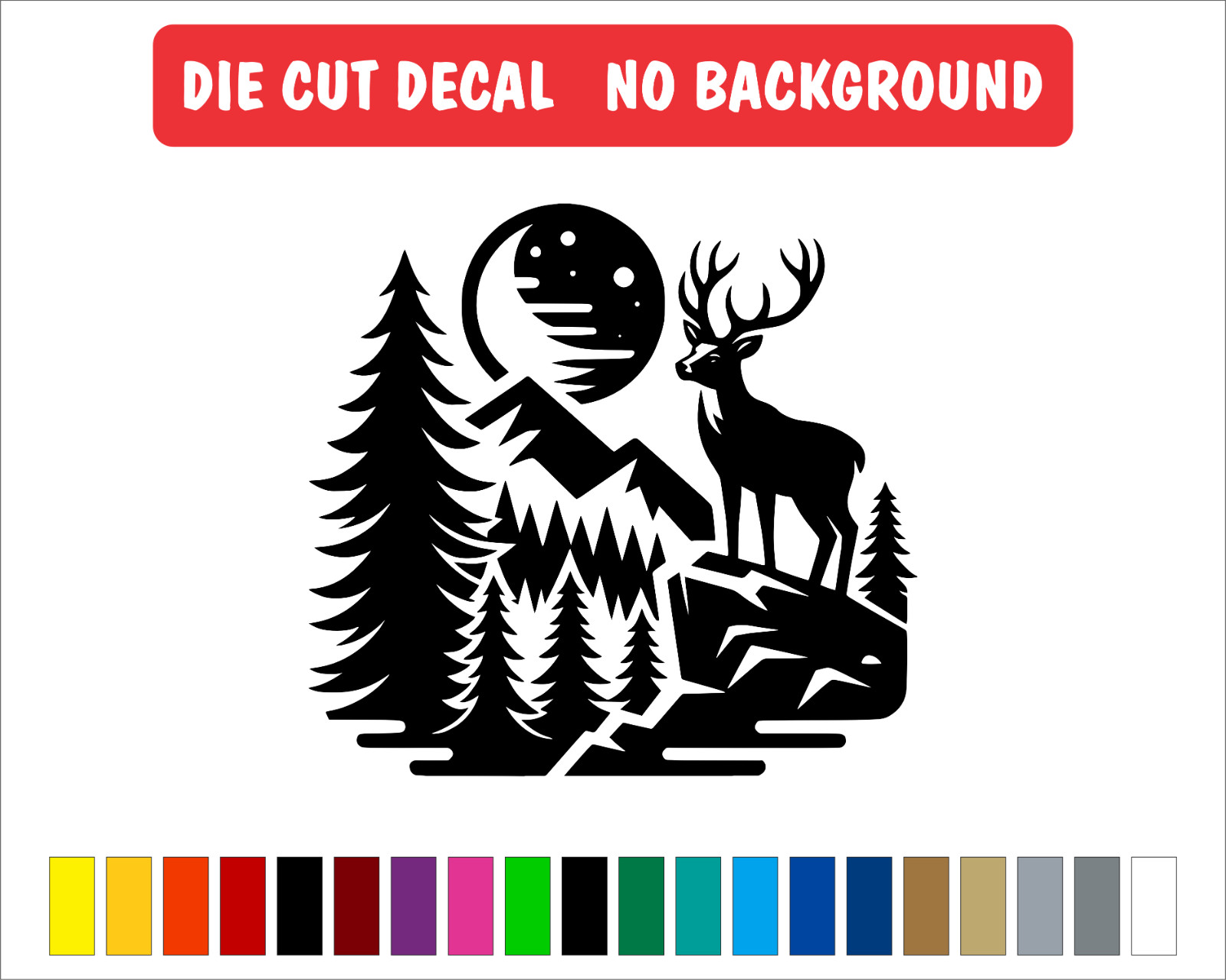 DEER and Mountain Scene Vinyl Decal. Car Window Sticker