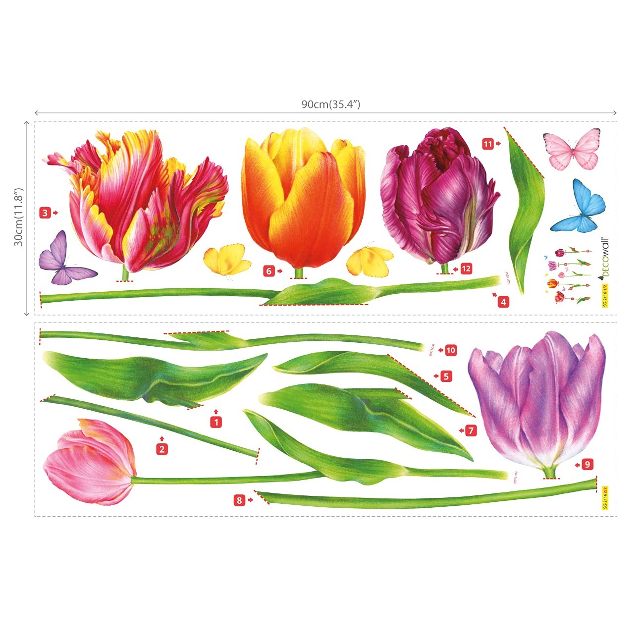 SG2-2116 5 Large Tulip Wall Decals Colorful Flower Butterfly Stickers for Bed…
