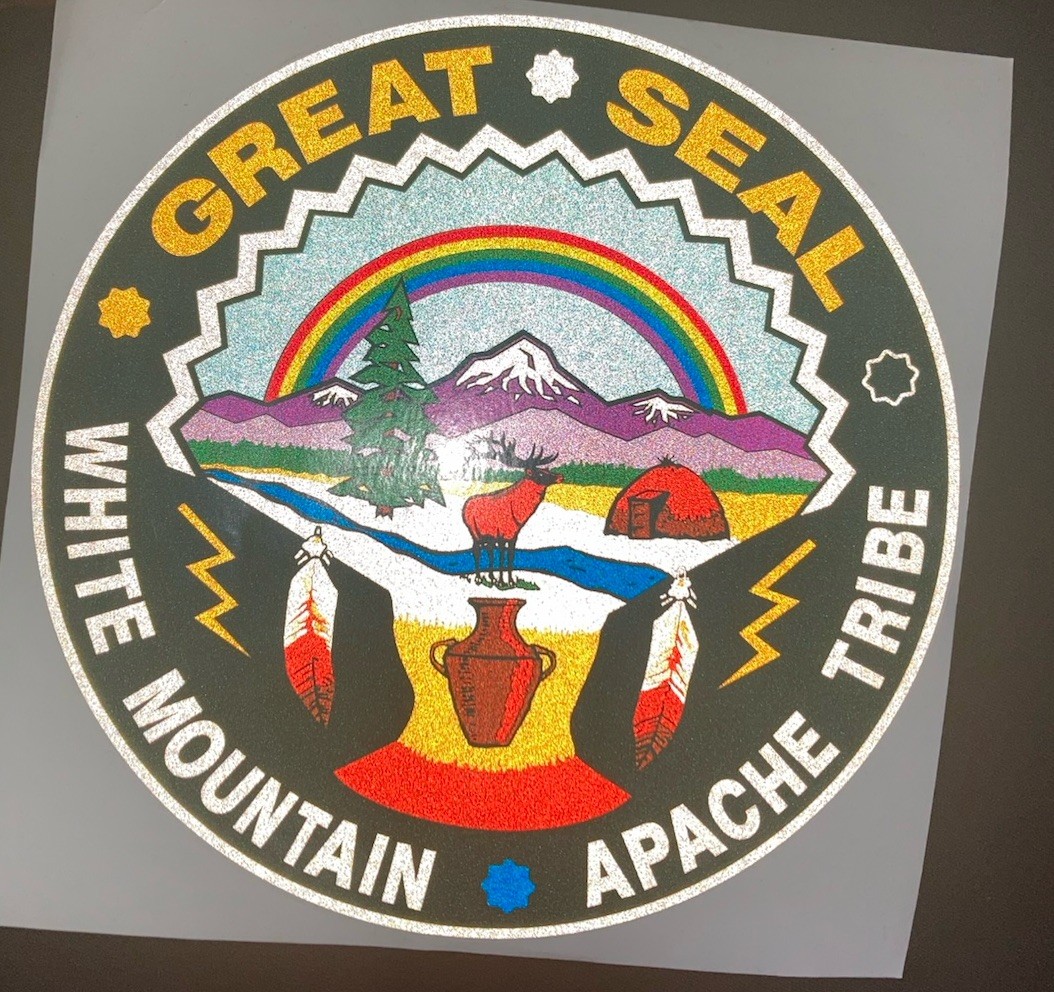 Reflective white Mountain Apache Tribal Seal sticker 8 Inches