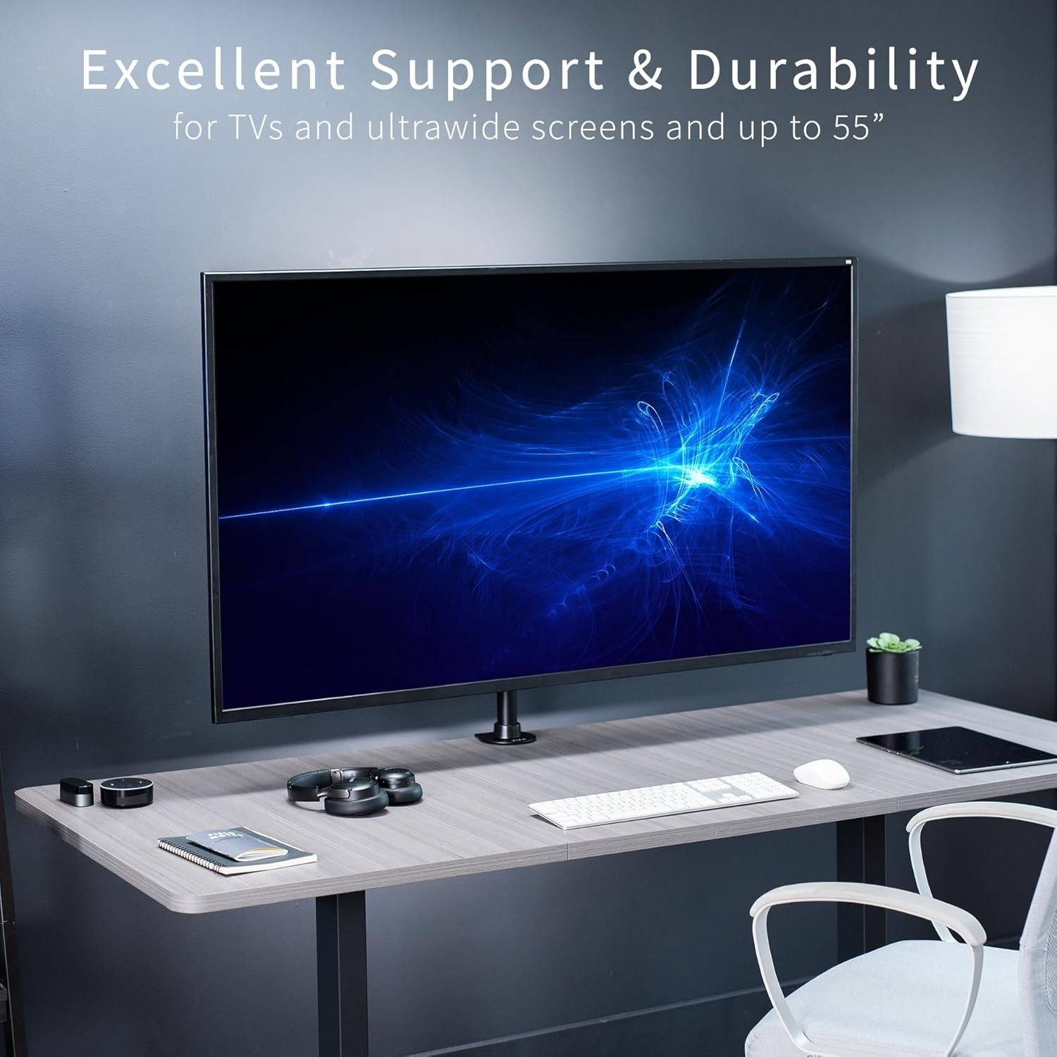 Ultra Wide TV Desk Mount for up to 55 inch Screens Weighing 66 lbs, Full Moti…