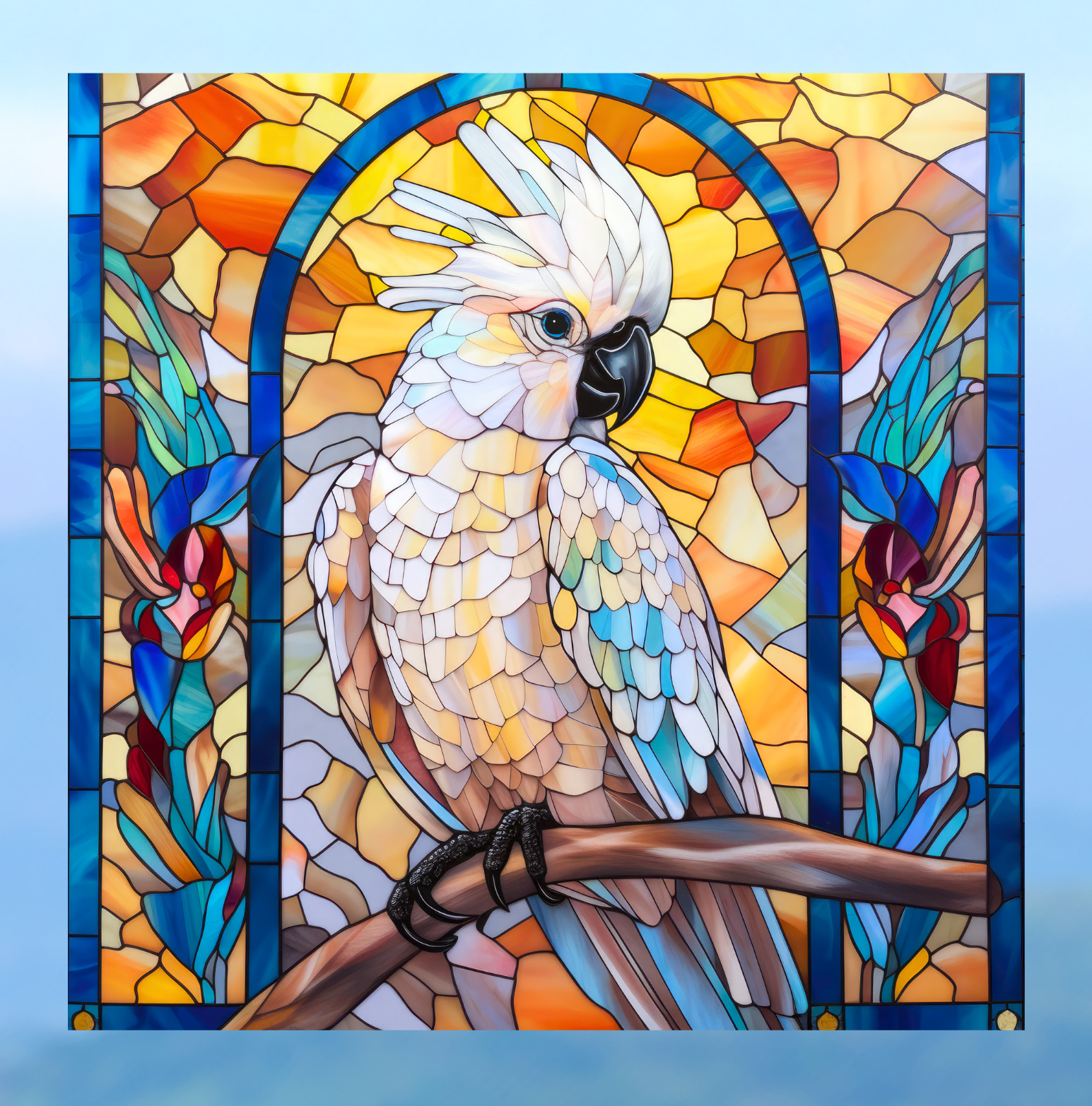 Cockatoo Bird WINDOW CLING Sun-catcher Size 8" Square Repositionable Vinyl