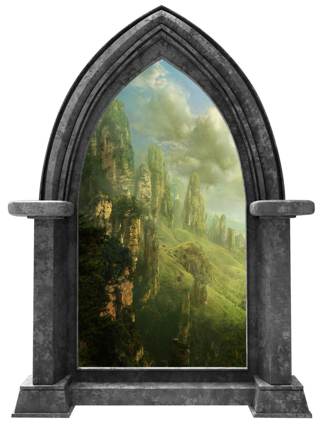 CastleScape Rock Towers Wall Decal Stone Castle Window Vinyl Wall Sticker Decor