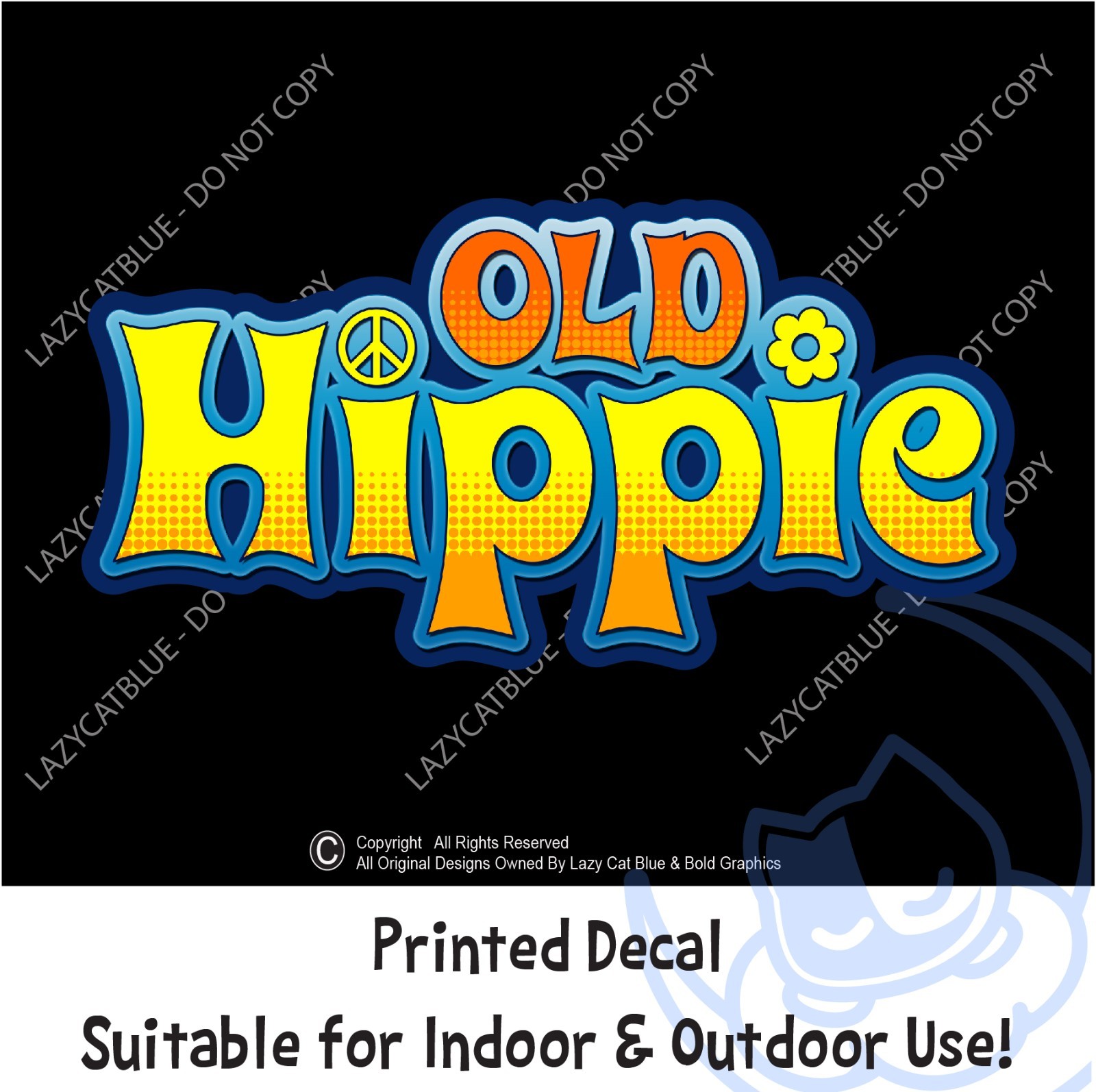 Old Hippie Decal Sticker Peace Love Retro 70s Style Flower Power Groovy Stoner