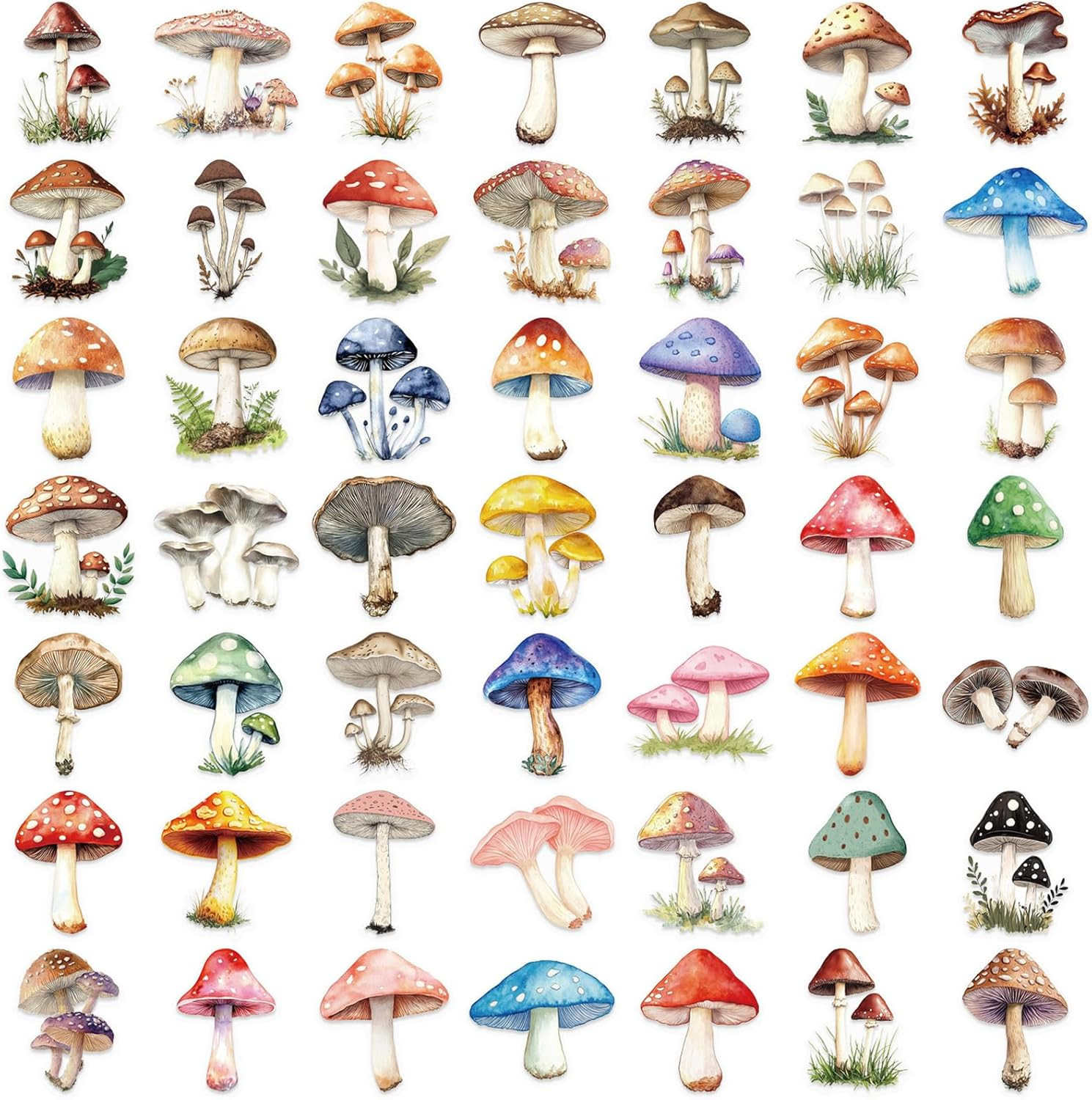 50PCS Retro Mushroom Stickers PET Transparent Stickers Nature Decals Waterproof