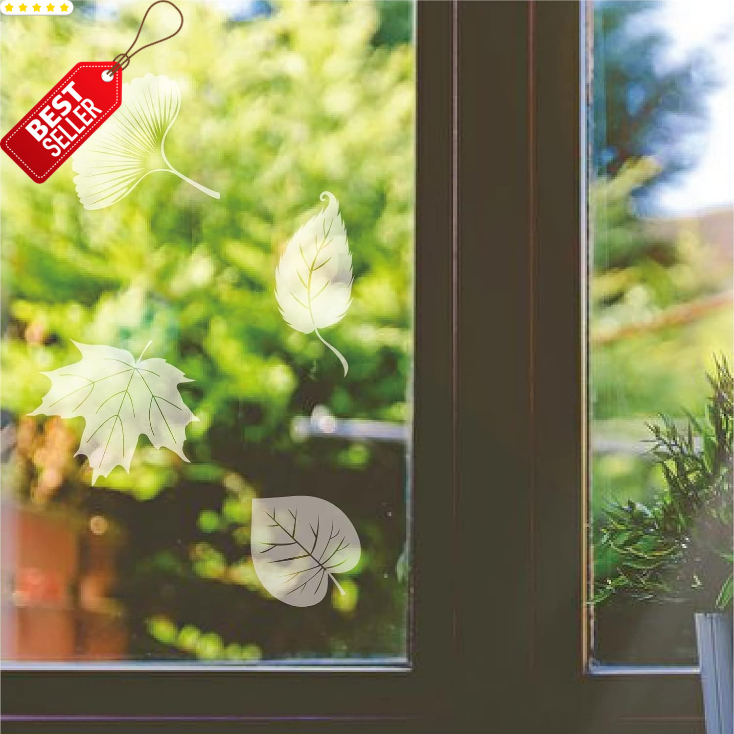 52 Pcs Bird Strike Window Decals Large Leaf Shape Anti-Collision Glass Stickers