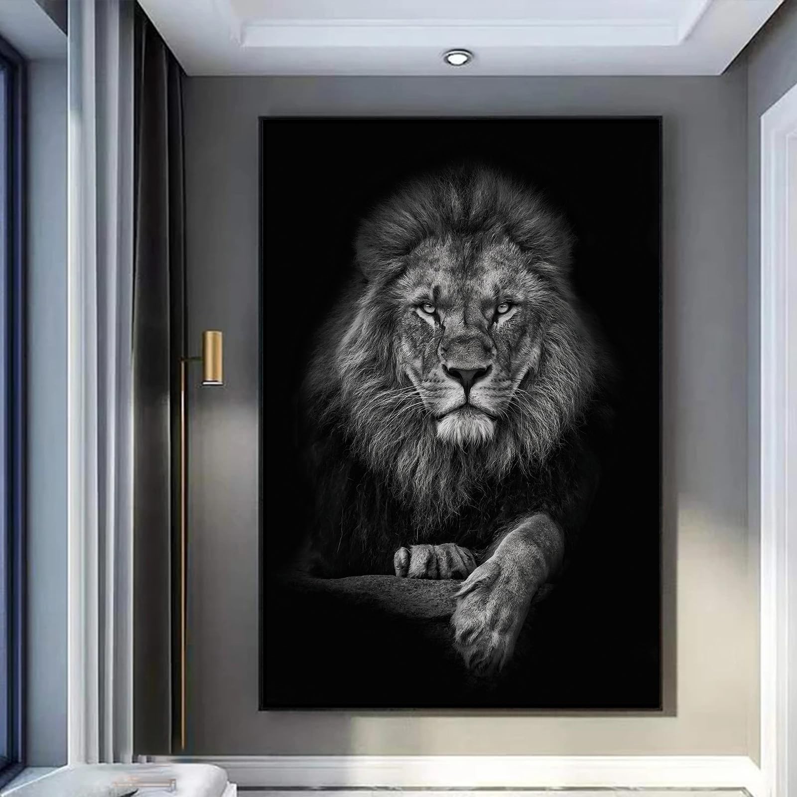 Black And White Lion Canvas Wall Art Animal Prints Portraits Lion Head Wall A…
