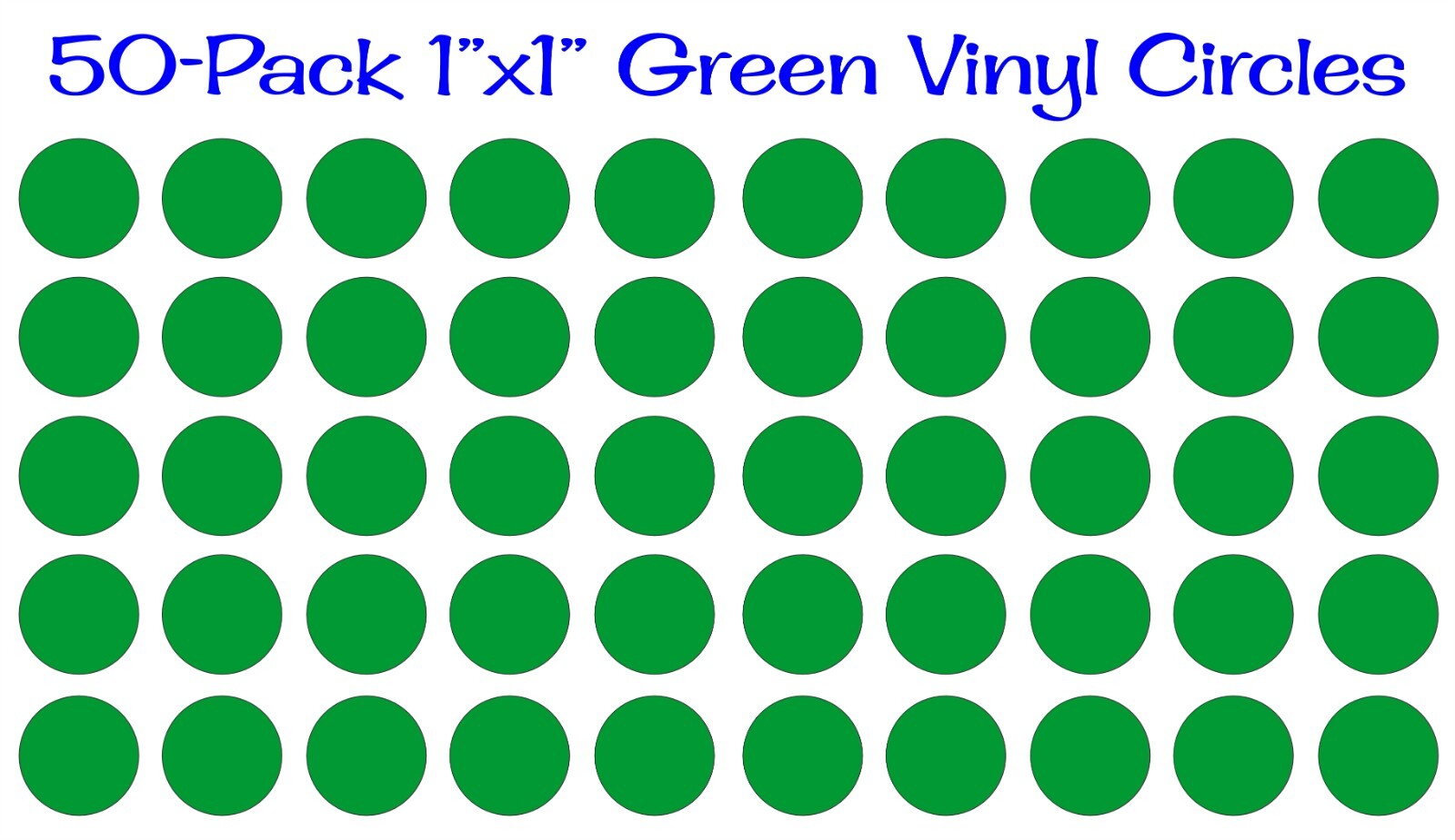 50 pack – 1"x1" Diameter Round Green Vinyl Circles / Polka Dots Die Cut Decals