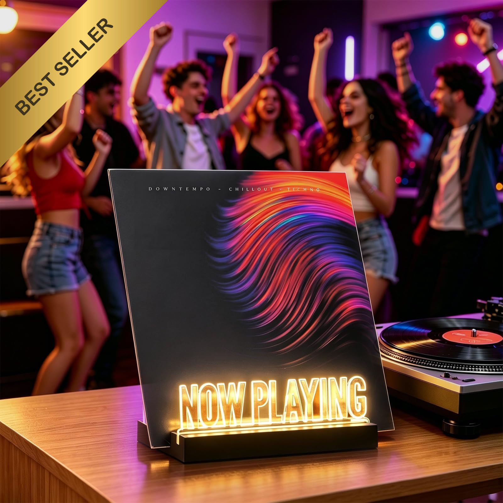 Now Playing Vinyl Record Stand LED Light Wood Album Display Holder Acrylic Sign