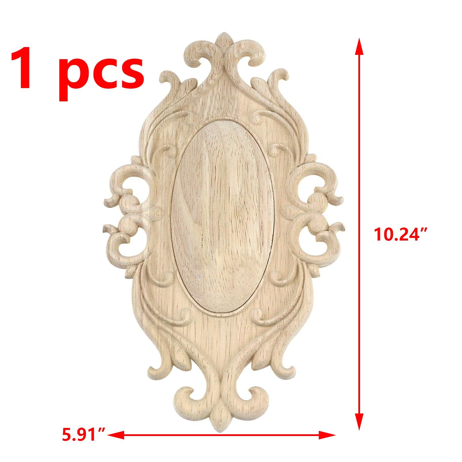 1-Pack Wood Carved Onlays Appliques,Oval Shaped Unpainted Solid Wood Carving …