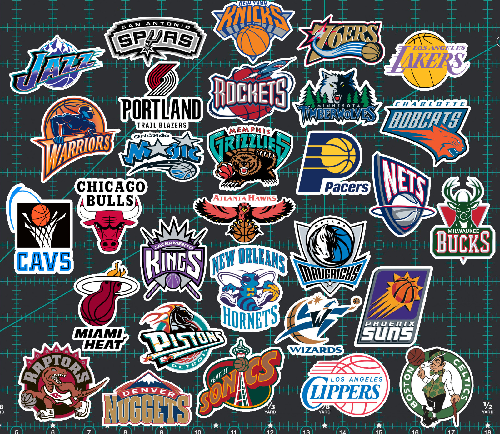 30 Retro 90's/00's NBA Logo Sticker Pack – Clear, Holographic, or White – Lakers