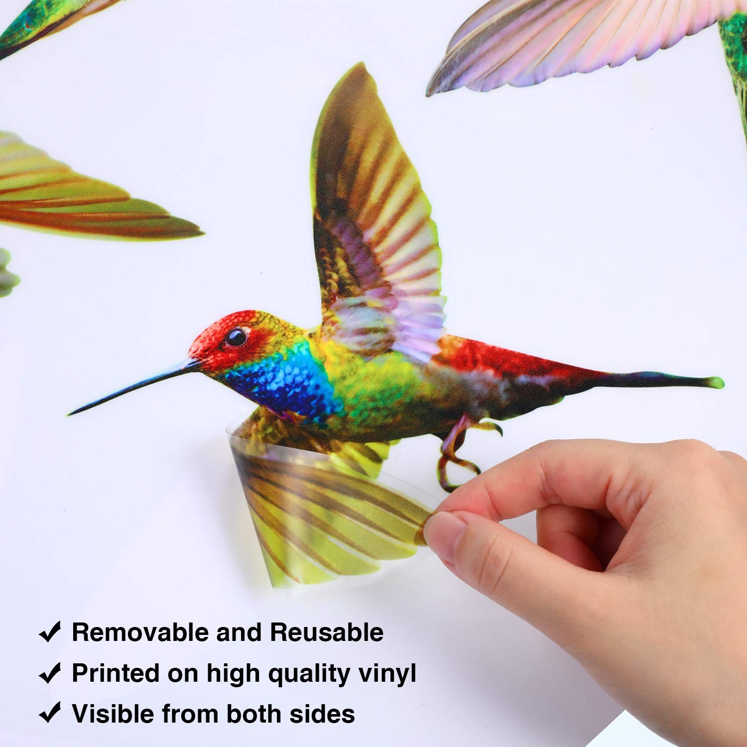 Blulu 6 Pieces Large Size Hummingbird Window Clings 6pcs, Multicoloured
