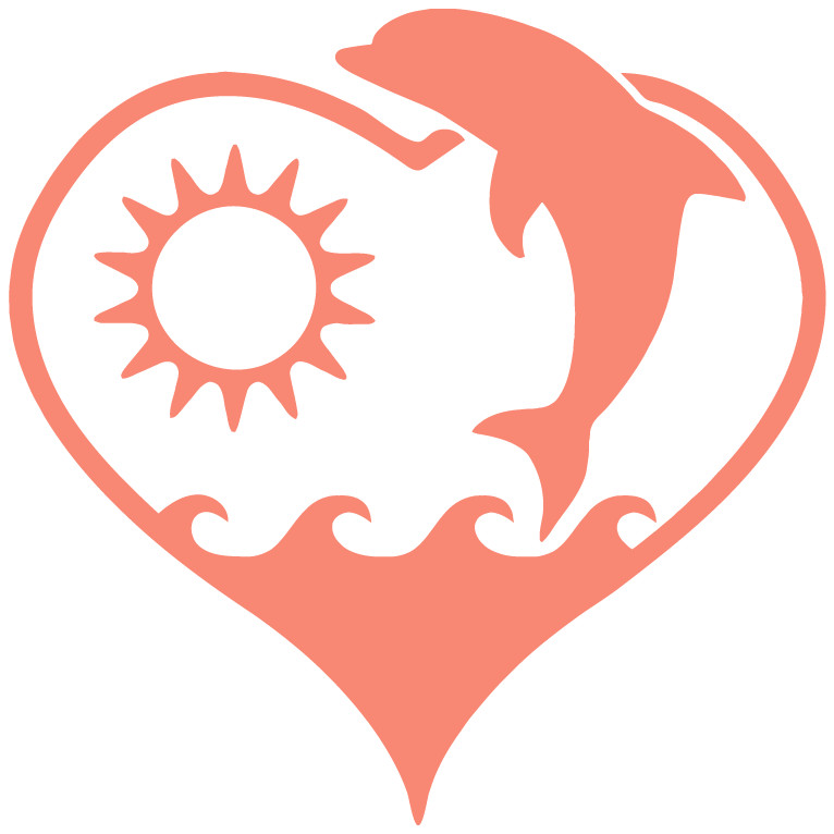 Dolphin Heart Sun Summer Ocean Water Many Colors Die Cut Vinyl Decal Made in USA