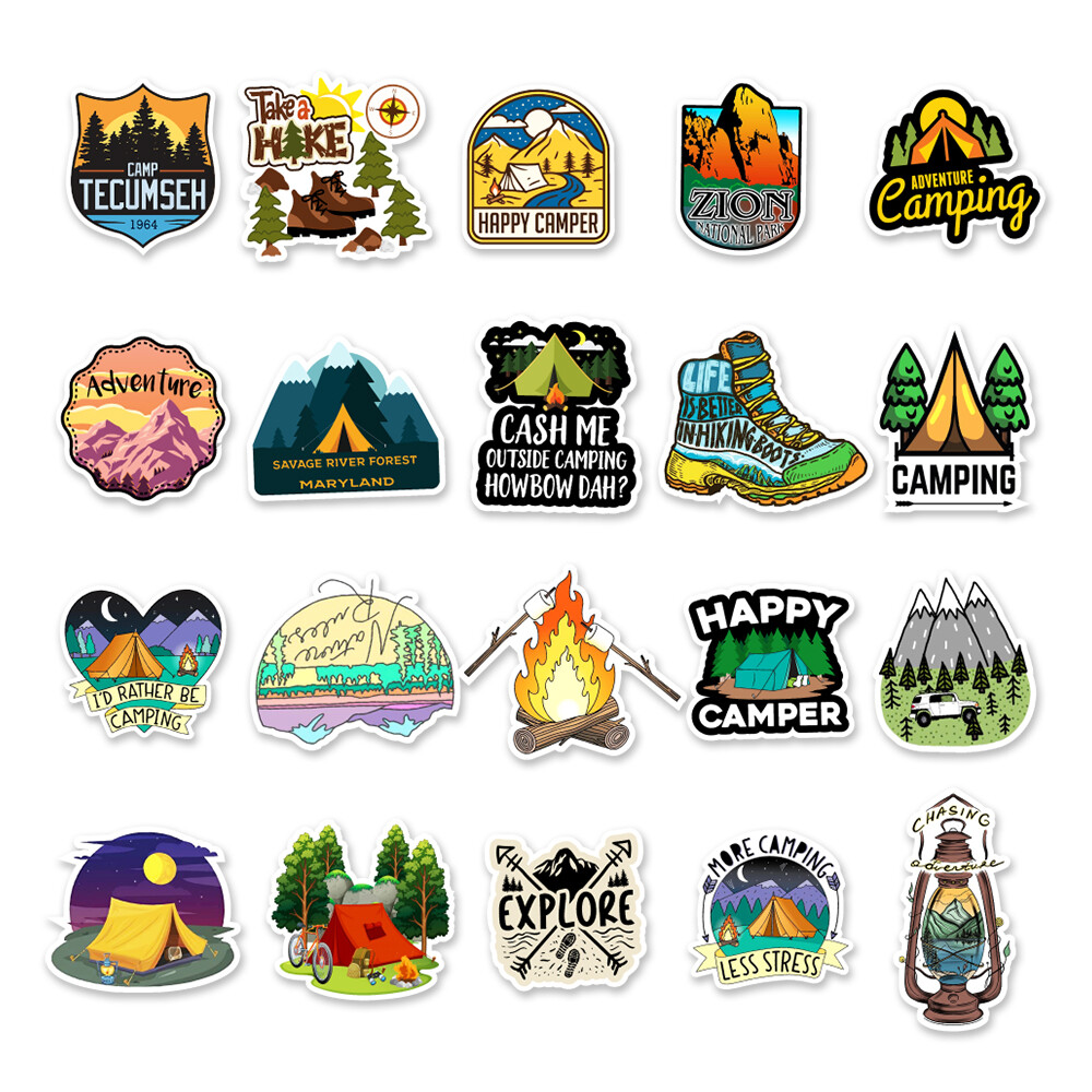 50 Pcs Vinyl Stickers Camping Outdoorsy Hiking Bomb Graffiti Waterproof Decal