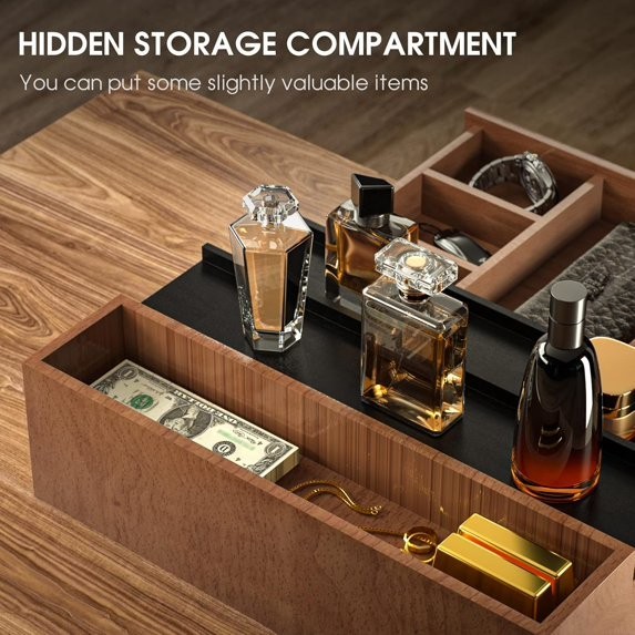 3 Tier Cologne Organizer Display Shelf for Men Wooden Perfume Stand w Drawer