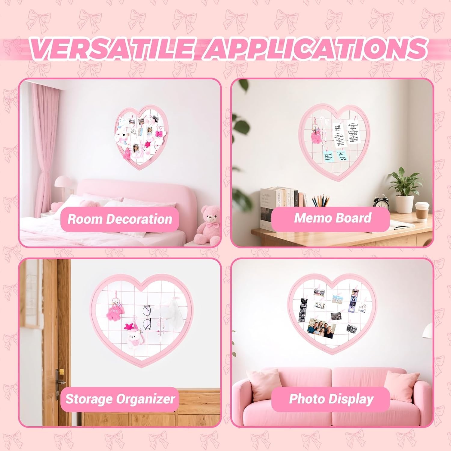 Stylish Heart-Shaped Wire Wall Grid Panel for Photos – Perfect for Teen Rooms