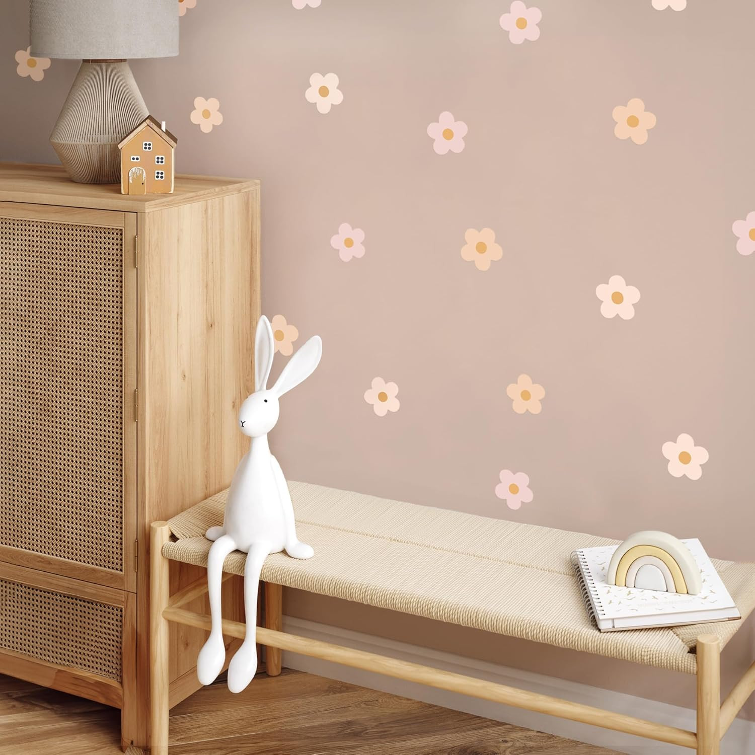 – Daisy Blush Pink Boho Flowers Decals – Easy-To-Apply & Removable Wall Stickers