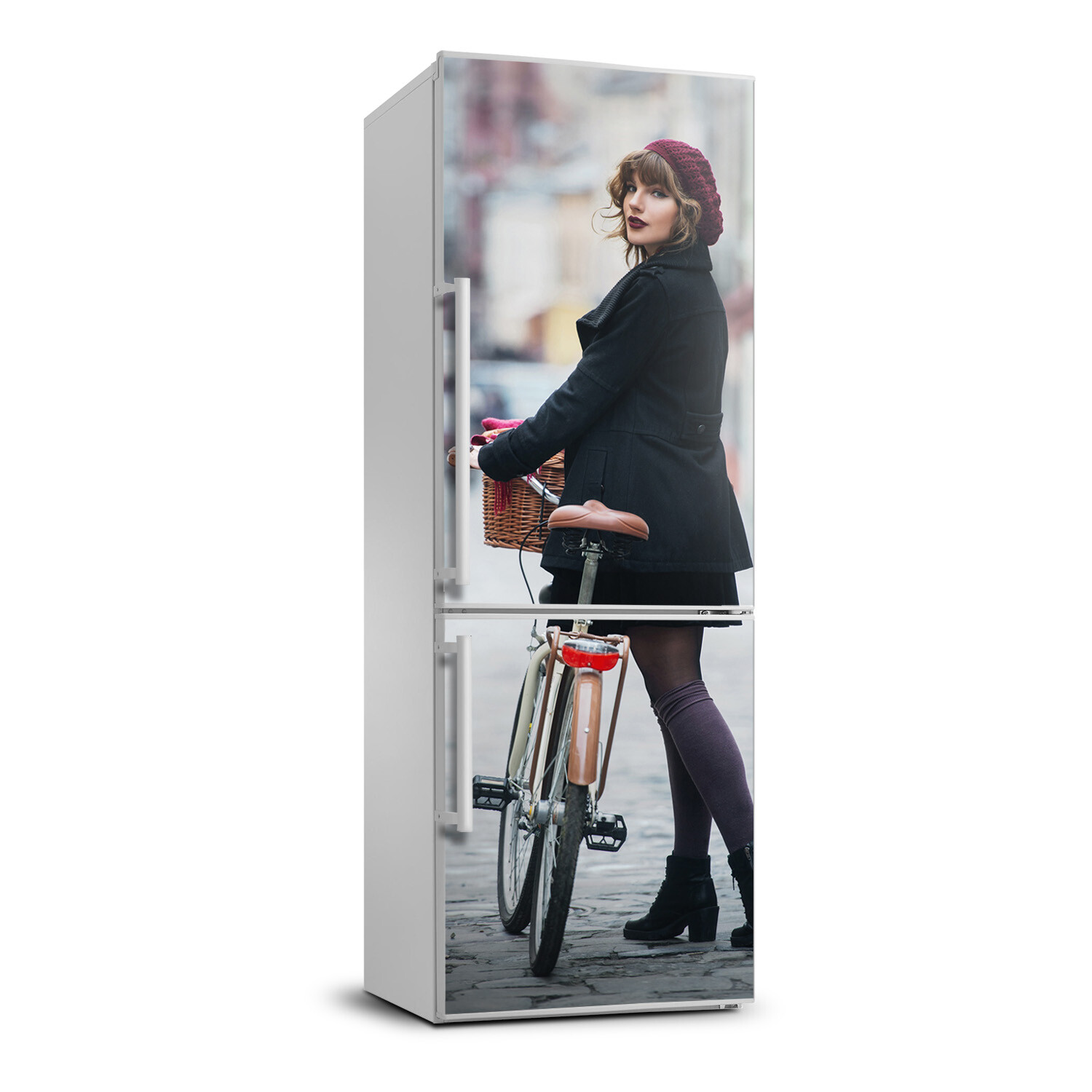 Magnet Sticker Refrigerator removable Peel & Stick People Woman on the bike