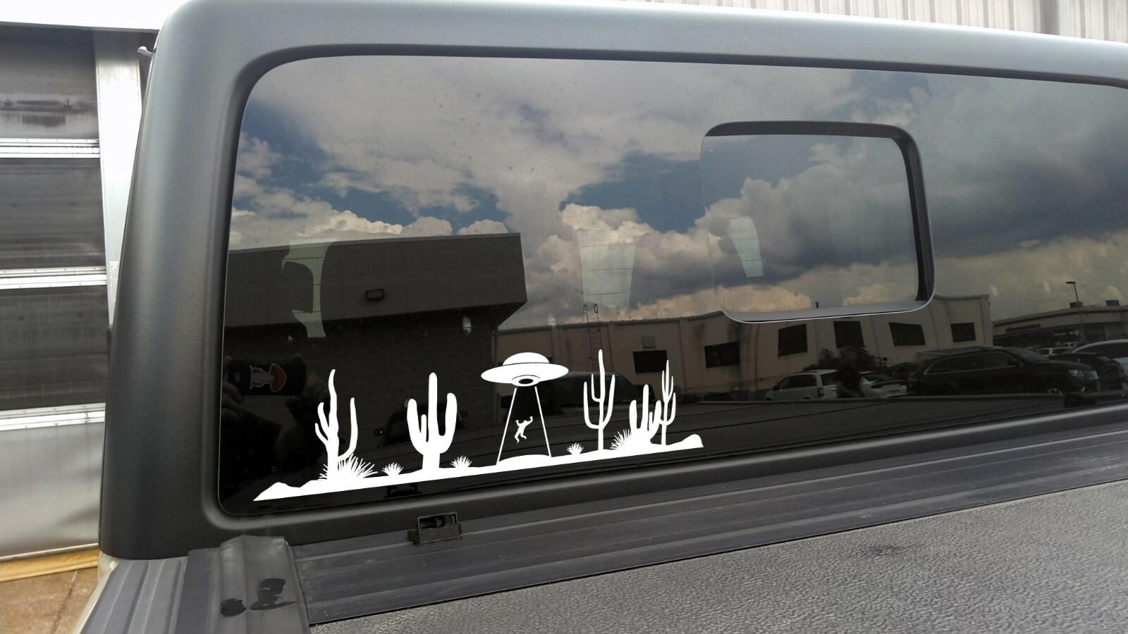 UFO Desert Cactus Scene Vinyl Decal V2 – RV Graphics Alien Abduction – Die Cut