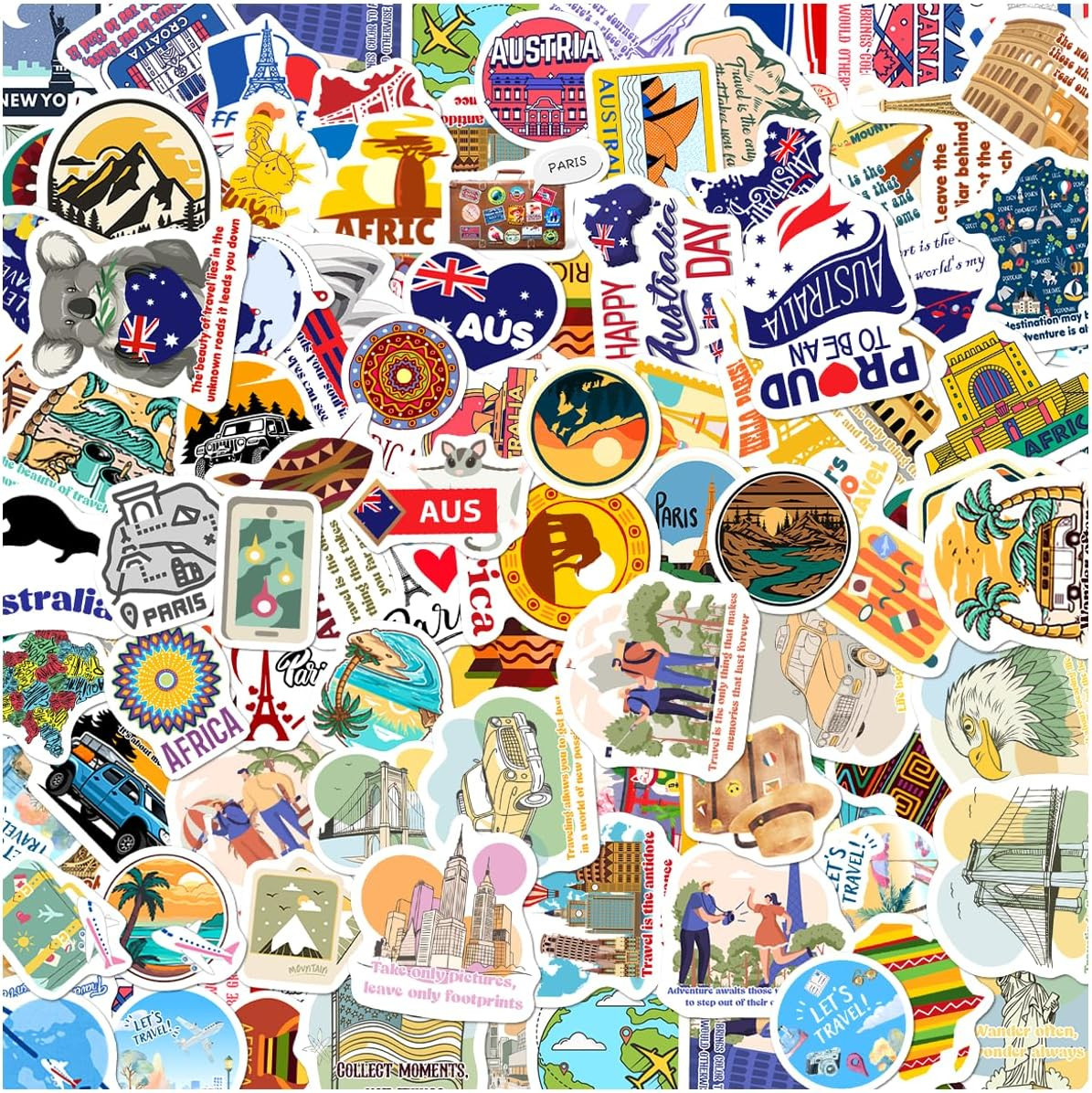 Travel Landmark Stickers Pack 108Pcs Vinyl Waterproof Decals for Water Bottle La