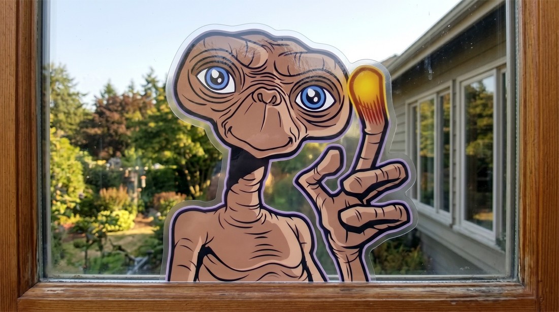 GIANT 10" E.T. Peeking Vinyl Transparent Sticker Extra Terrestrial ET Decal