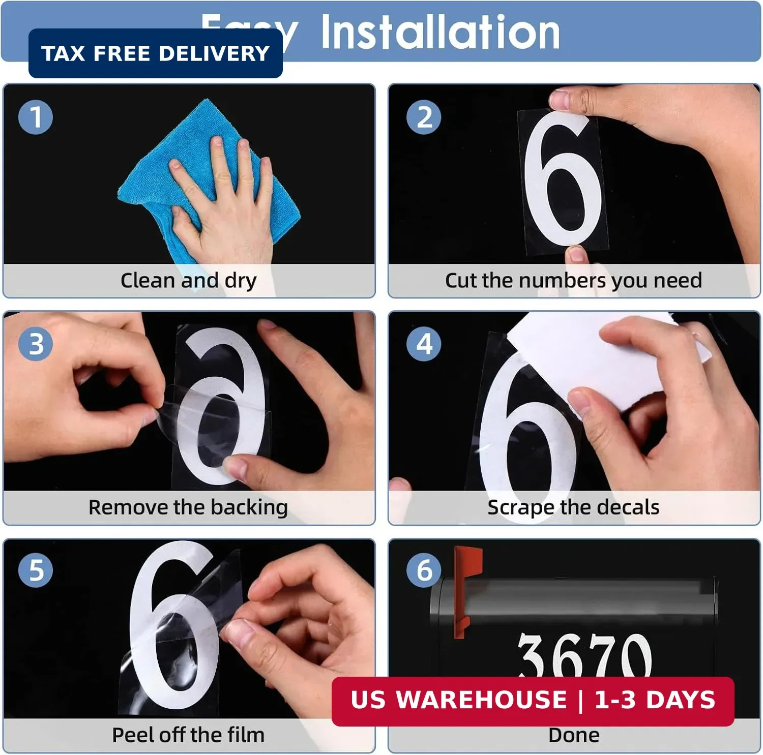 6" Reflective Mailbox Numbers Sticker Decal Die Cut Elegant Style Vinyl Number S
