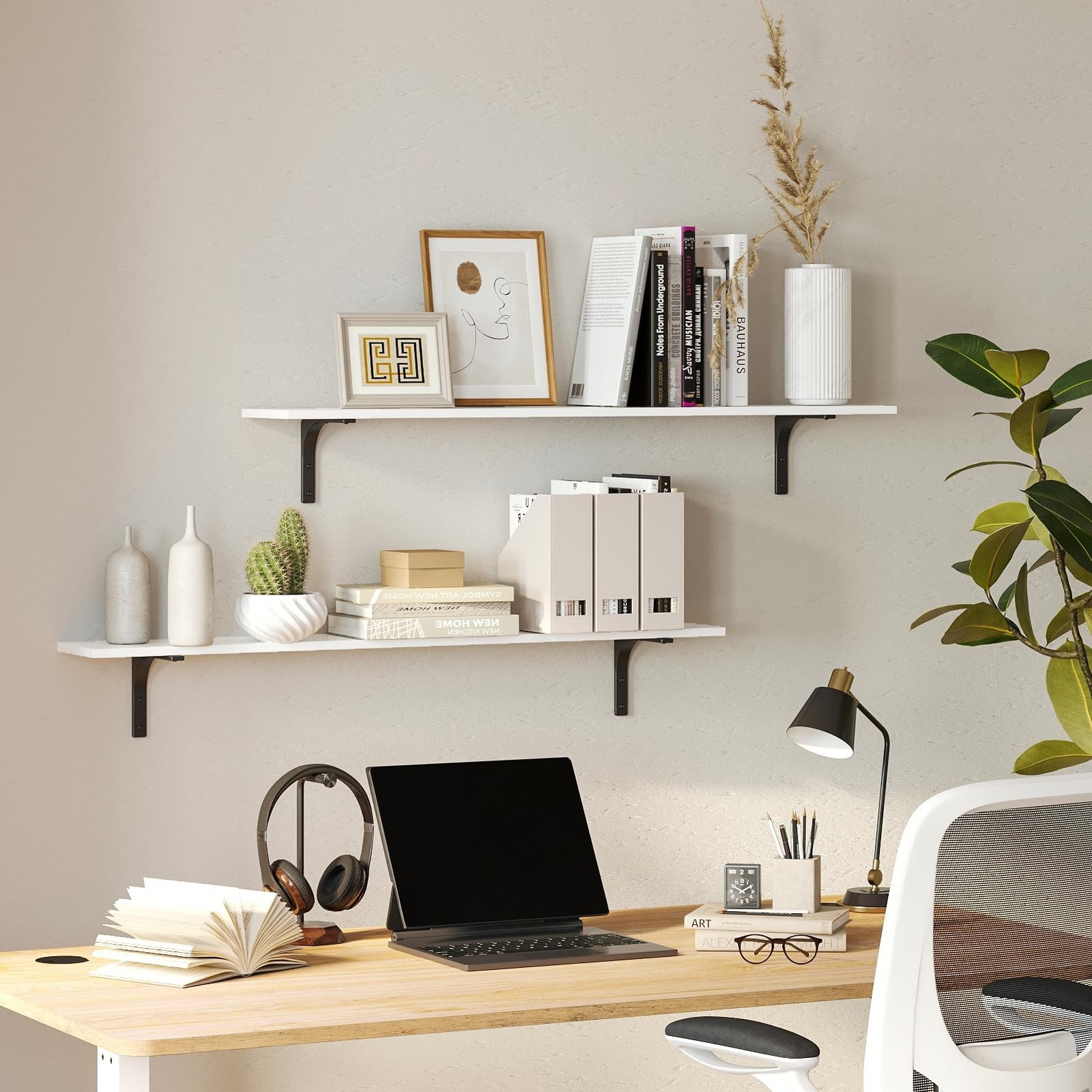 DINZI LVJ Long Wall Shelves, 55.1Inch Wall Mounted Shelves Set of 2, Extra La…