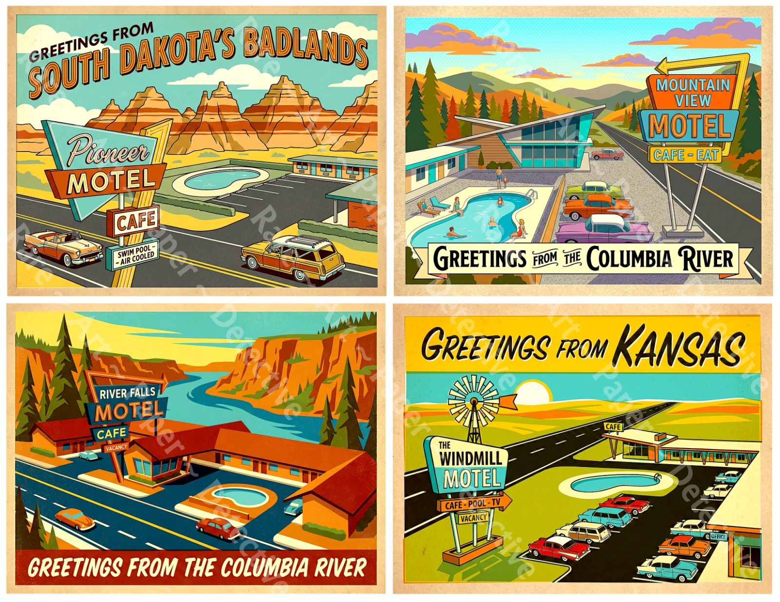 Vintage Travel Hotel Luggage Stickers, 4 Retro Labels on 1 Cut & Peel Sheet