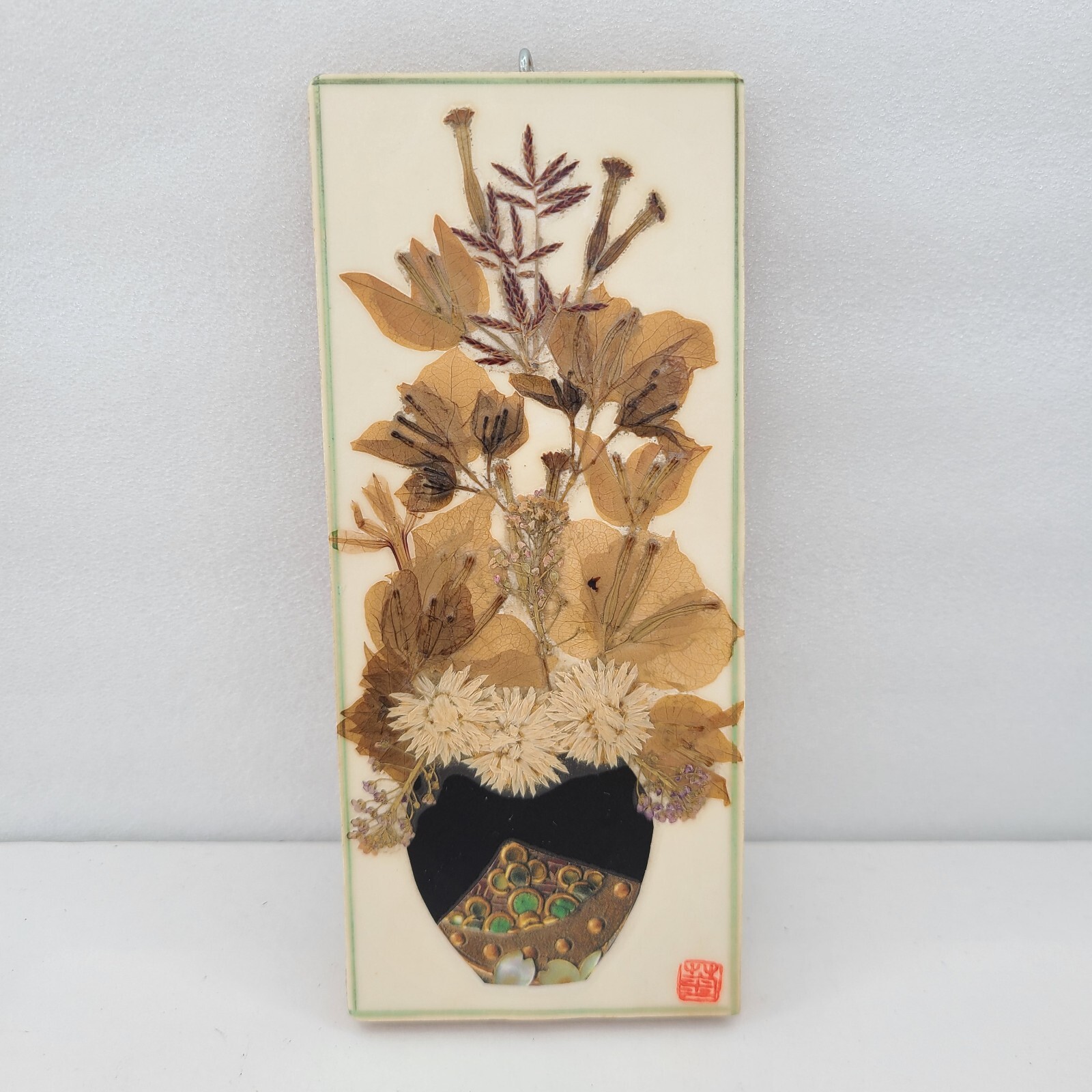 Set of 5 Asian Pressed Flower Art Panels Botanical Oshibana Style Wall Hanging