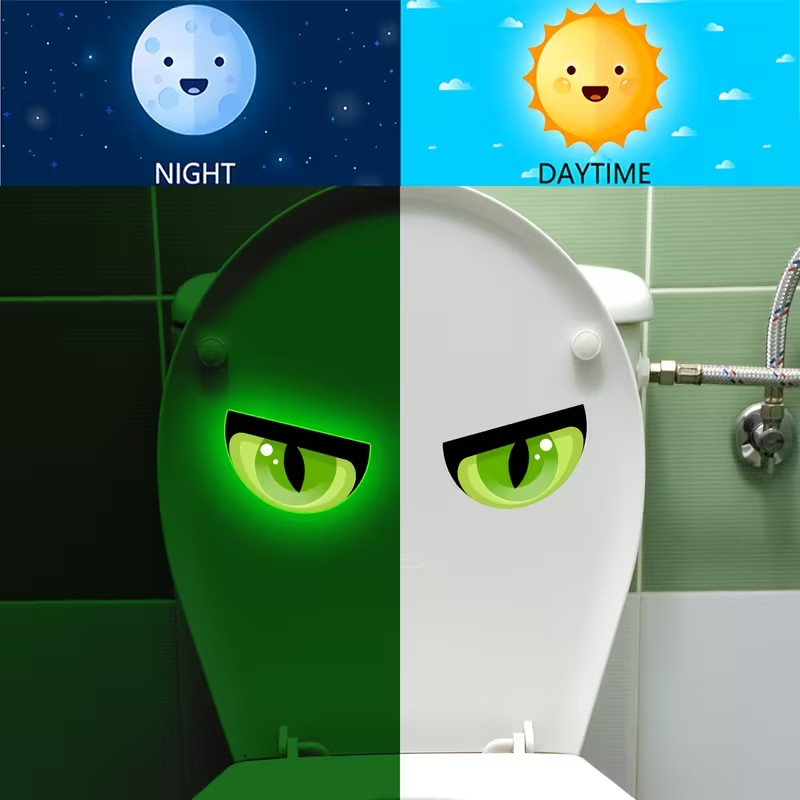 Glow-In-The-Dark Toilet Eyes Restroom Bathroom Washing Washer Sticker Decal