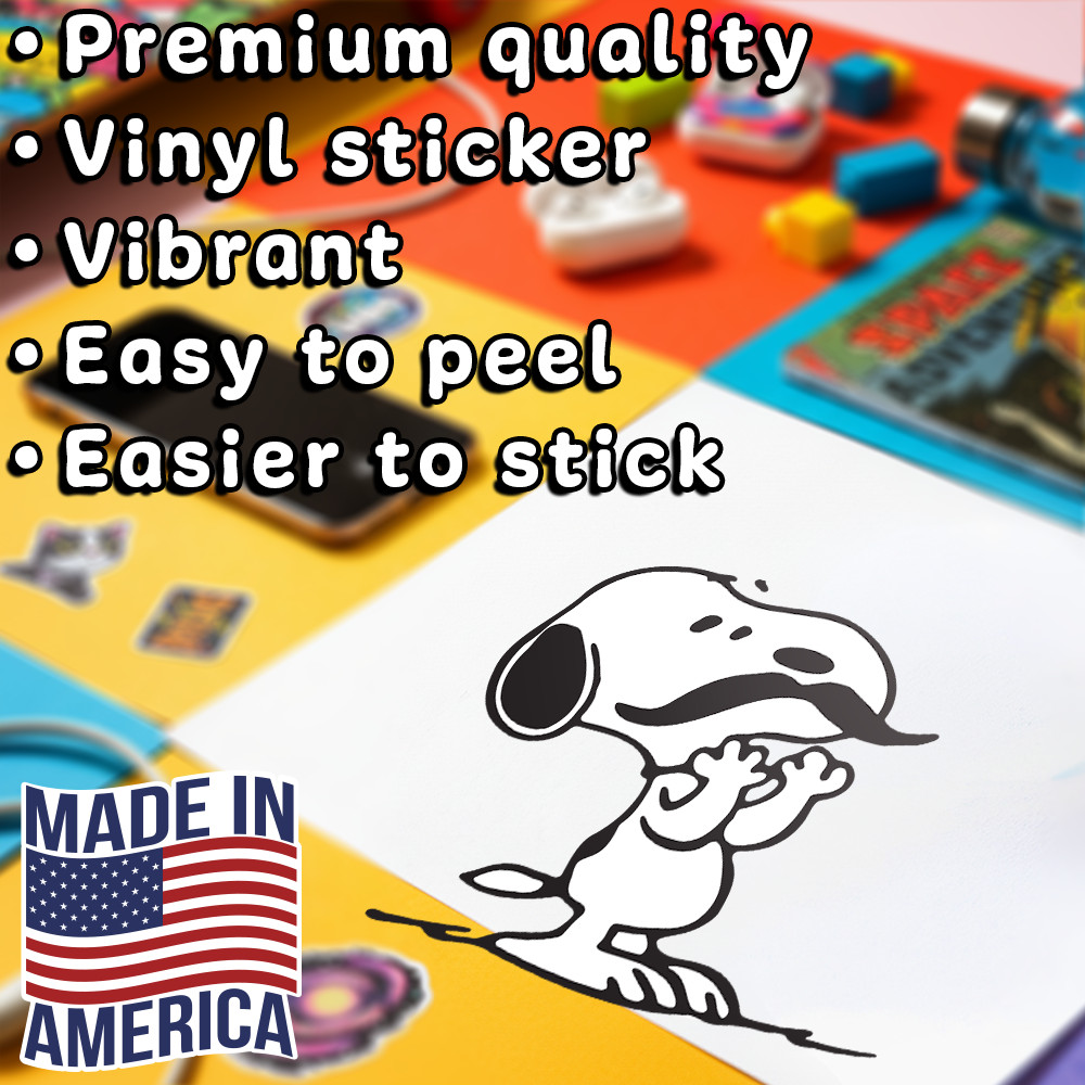 Peanuts Snoopy sticker with Mustache with a glossy finish 3.3"W x 3.5"H