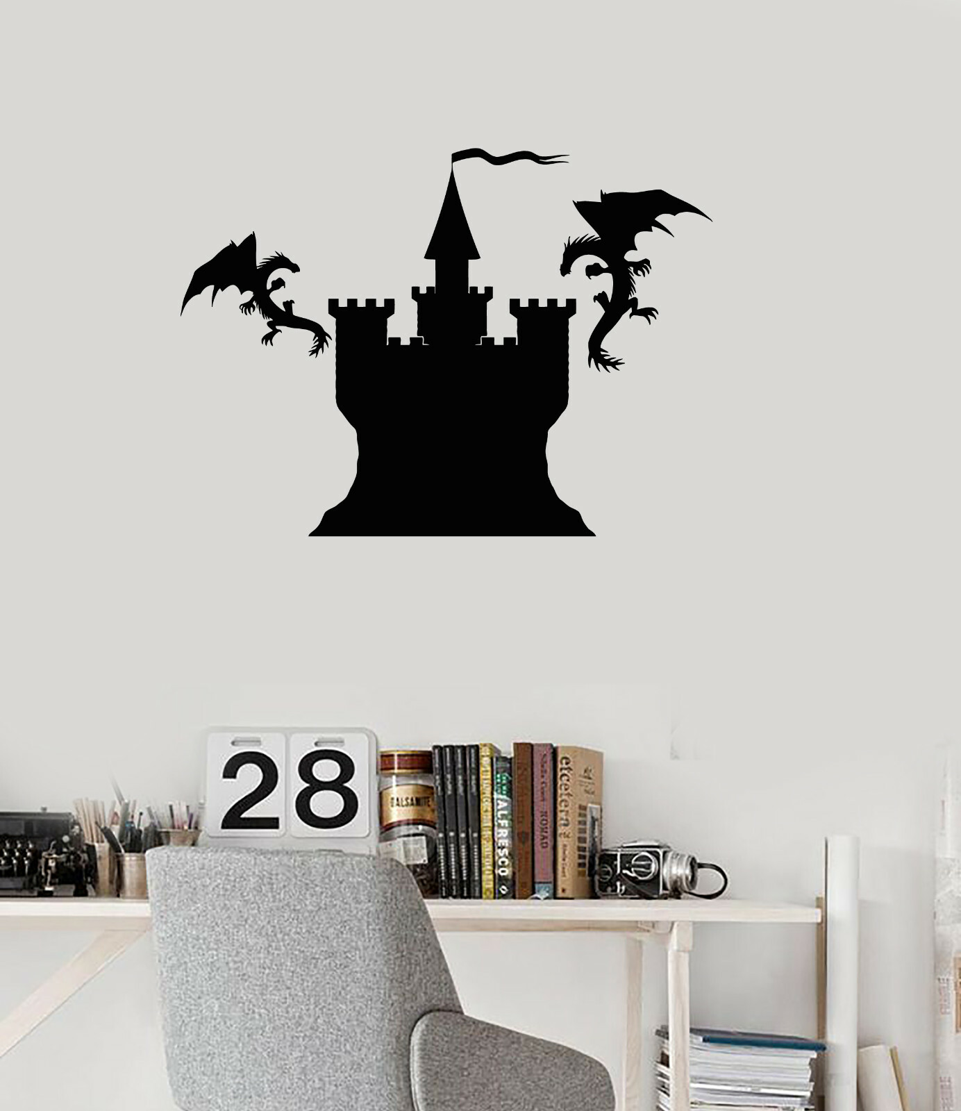 Vinyl Wall Decal Castle Flying Dragons Fantasy Art Child Room Stickers (ig5334)
