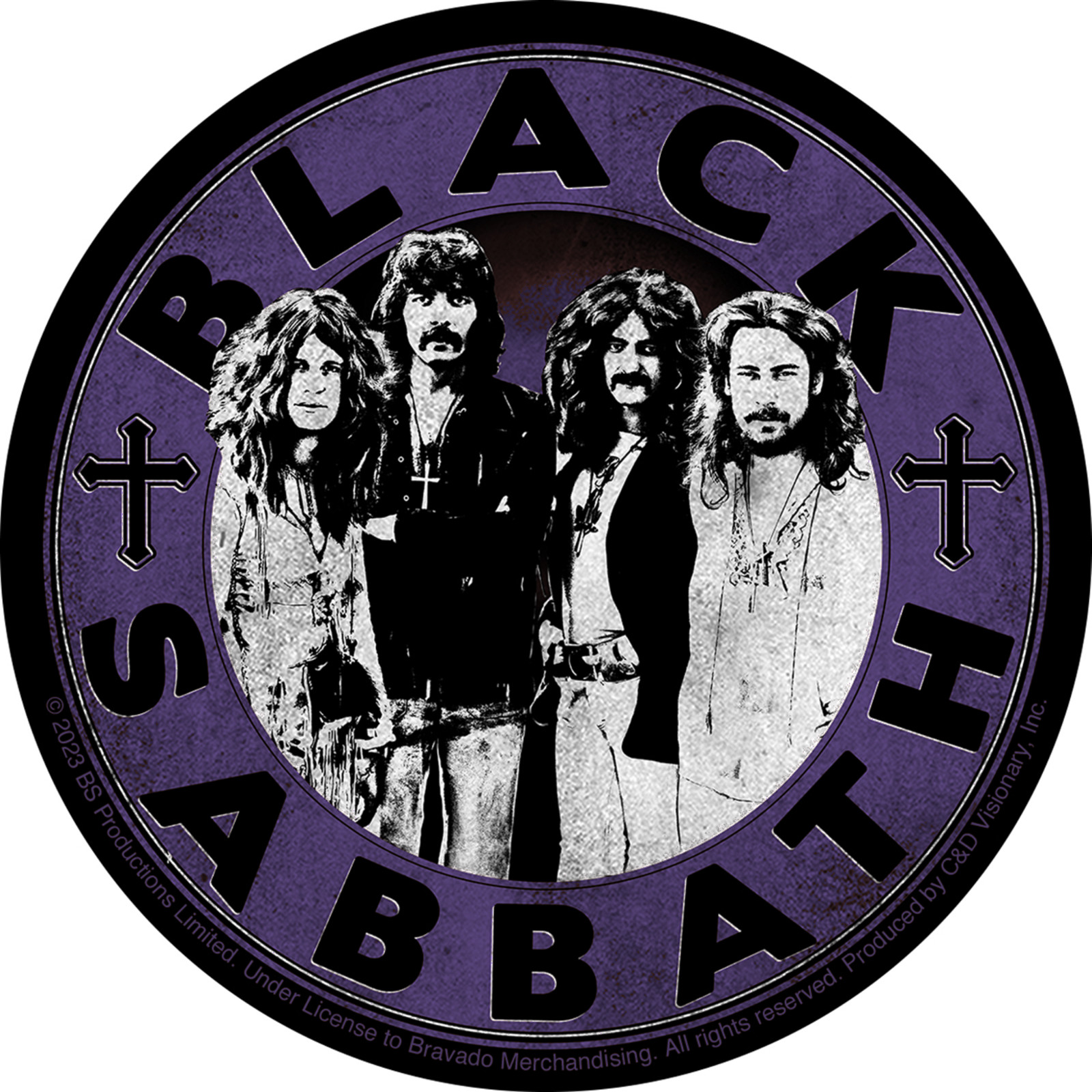 Sticker – Black Sabbath Group Shot On Purple Round 4" x 4" Die Cut #10350