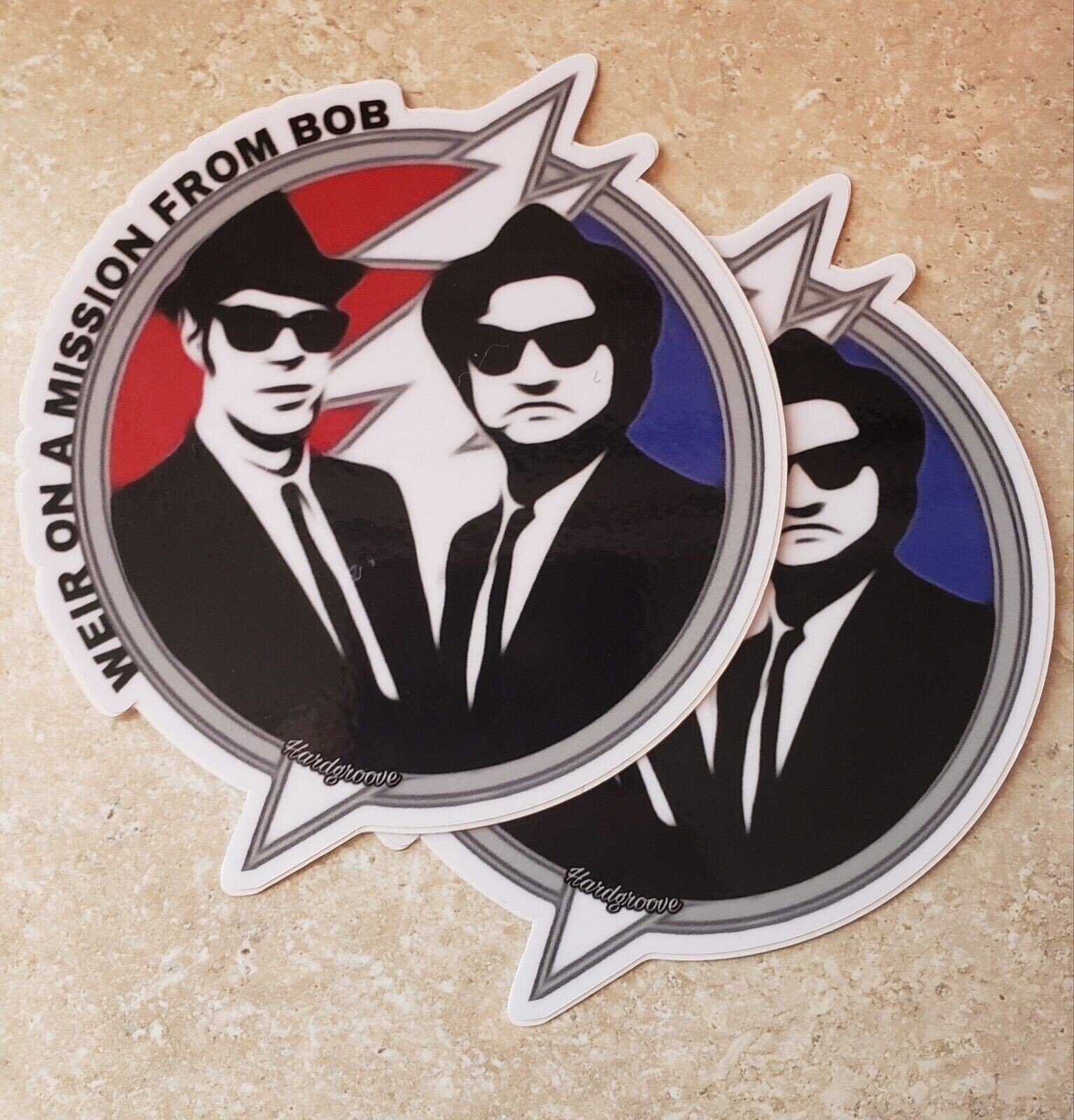 Set of 2 Weir On a Mission From Bob 4" Stickers, Bob Weir / Blues Brothers