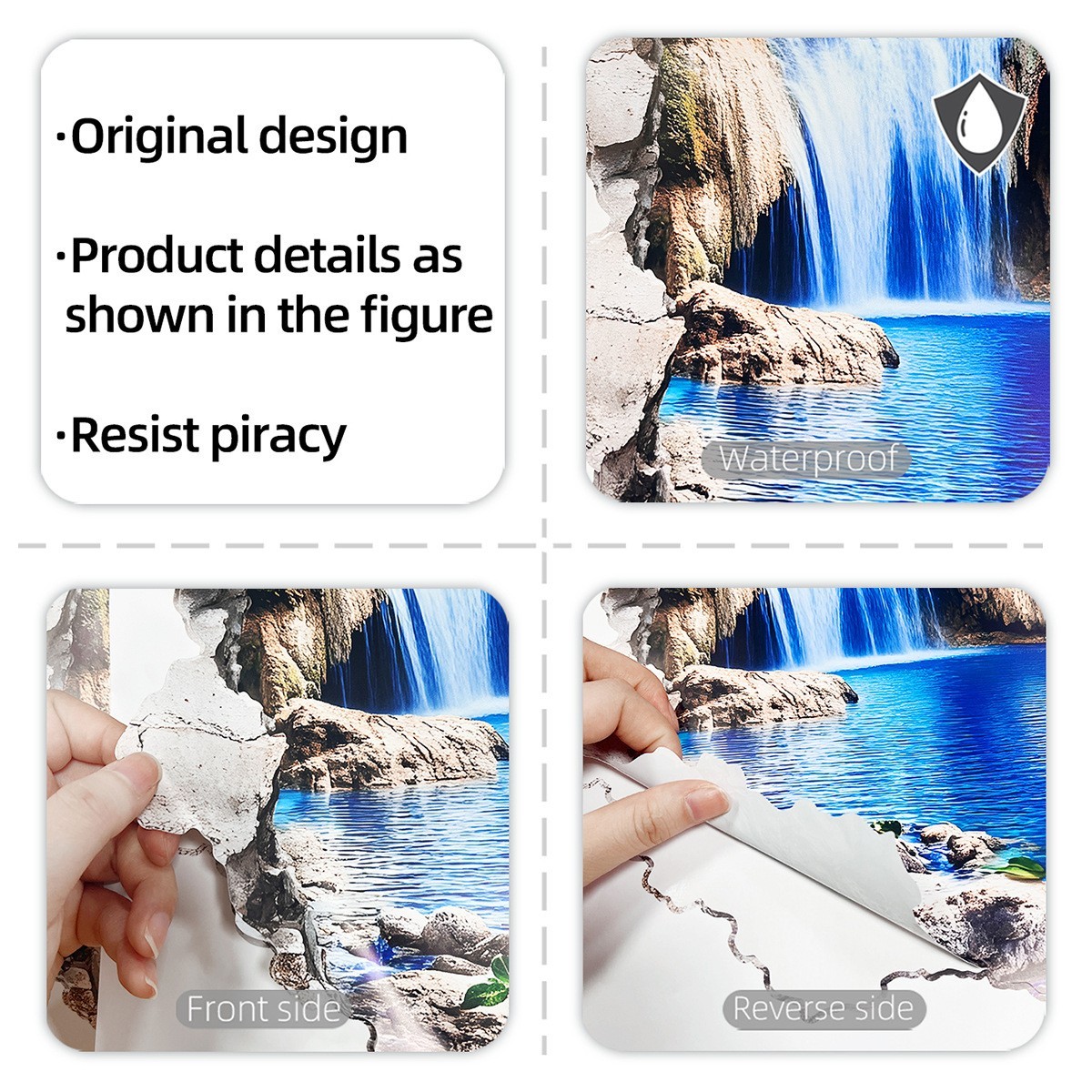 Realistic 3D Waterfall Mural Sticker with Cracked Wall Effect PVC 11.81×23.62in