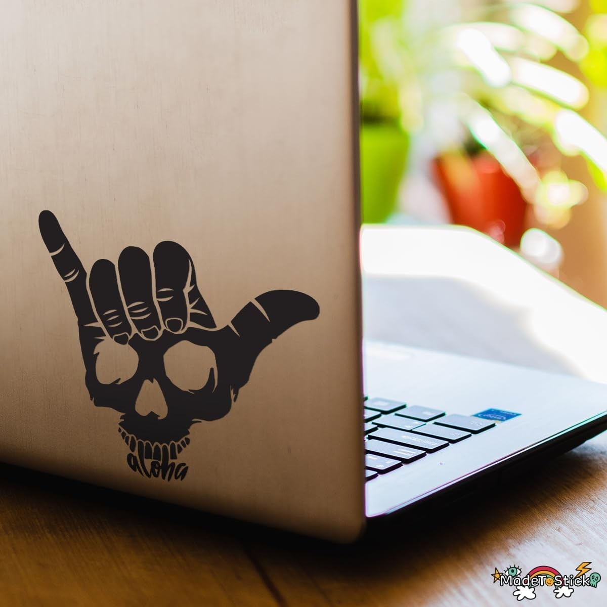 Shaka Skull Hand Aloha Surf Skeleton Sticker Decal 5"x4.5"